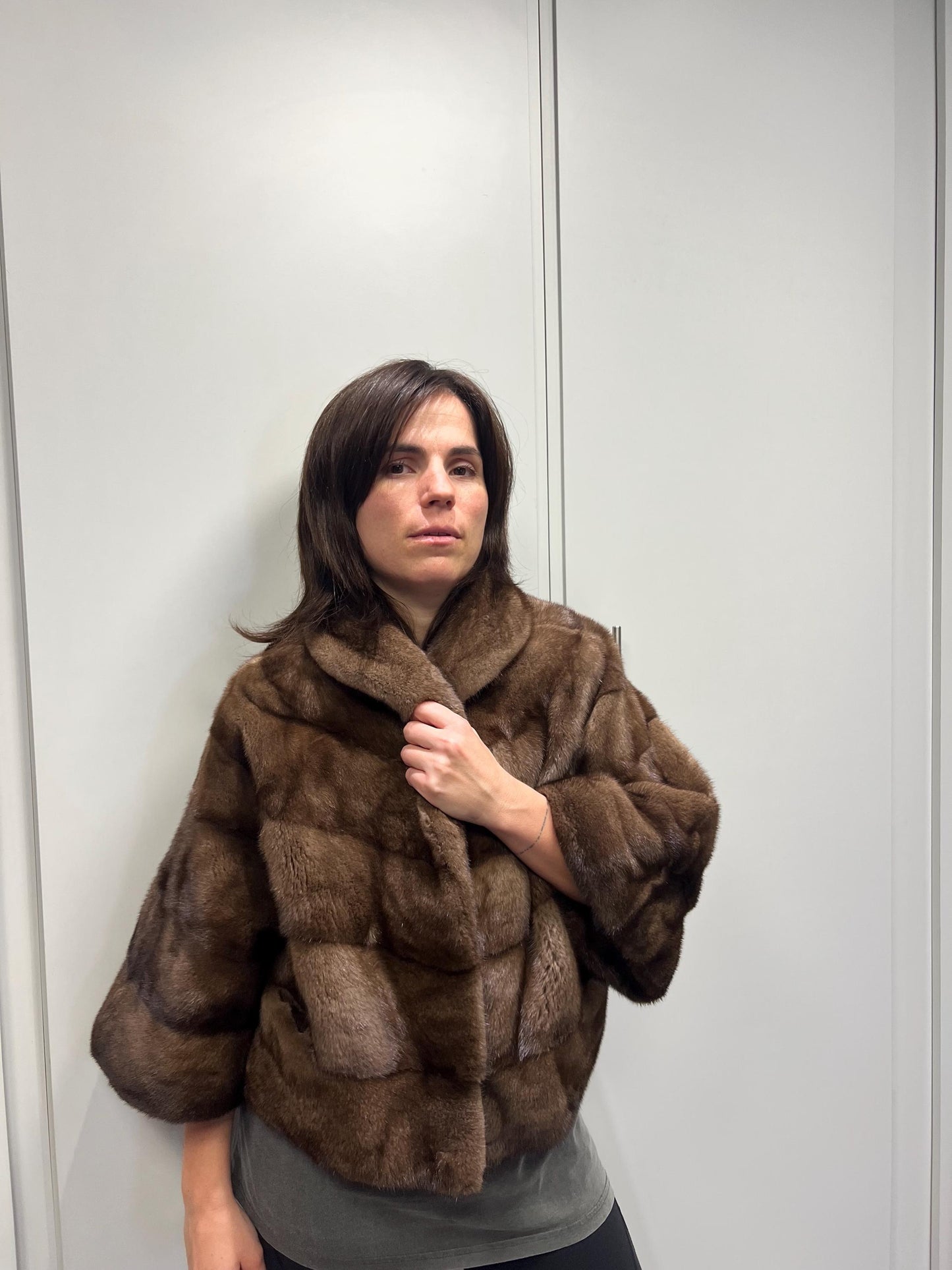 Brown cape Mink Fur Jacket: Handmade Saga Mink Coat