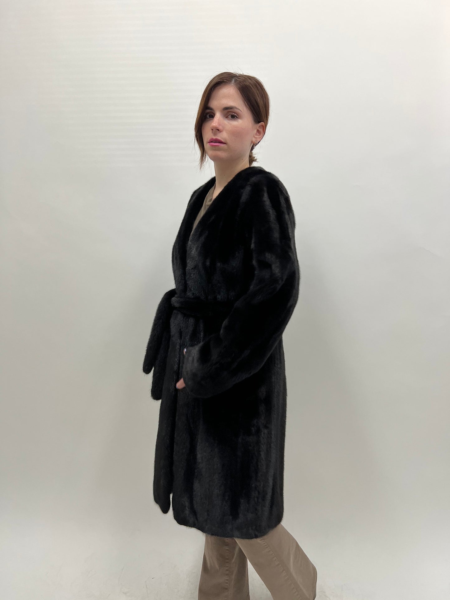 Black Velvet Mink Fur Robe Coat: Saga Male Pelts, Size Small