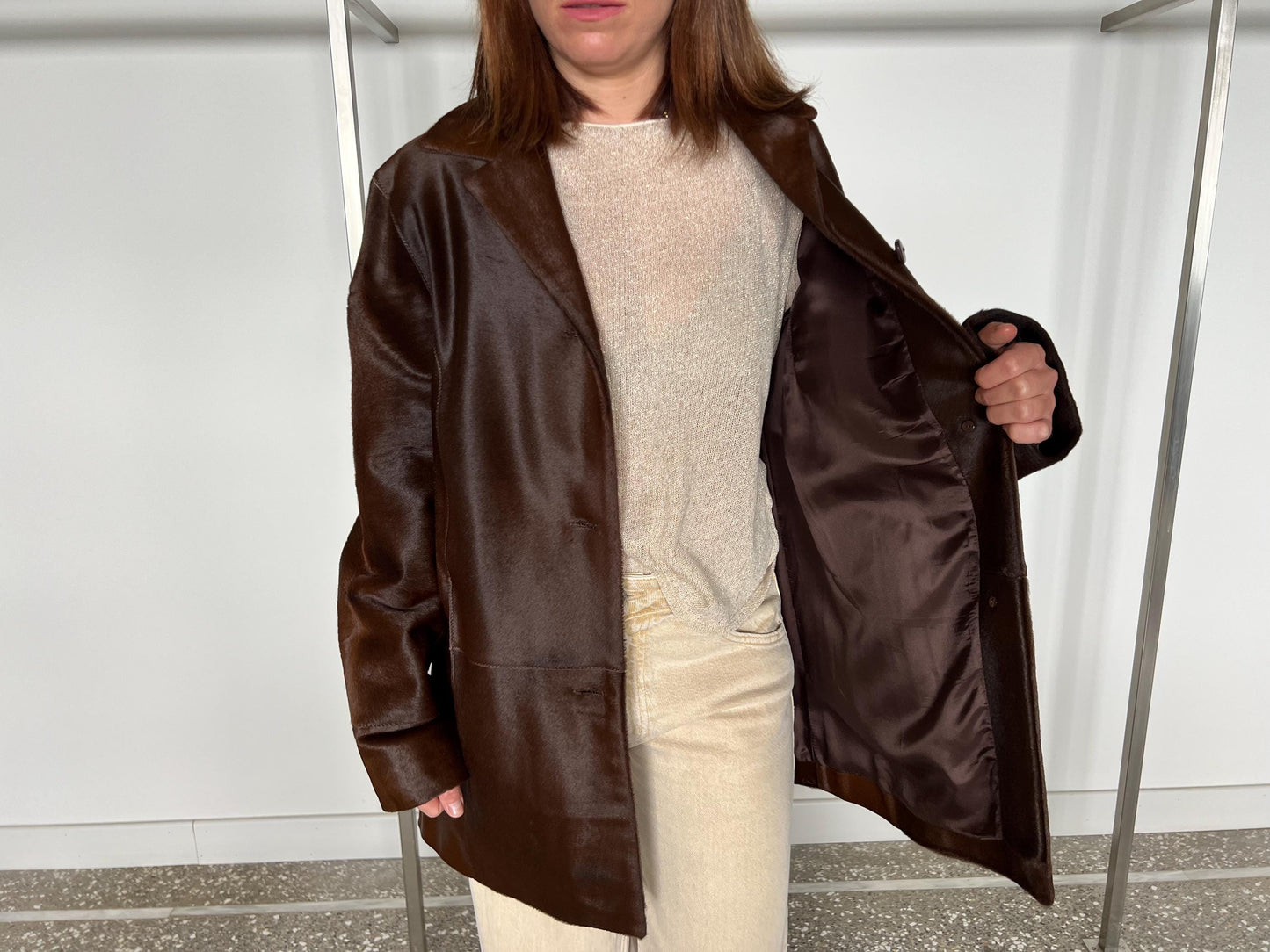 Handmade Hair-On Calf Hide Blazer: Dark Chocolate Leather Jacket