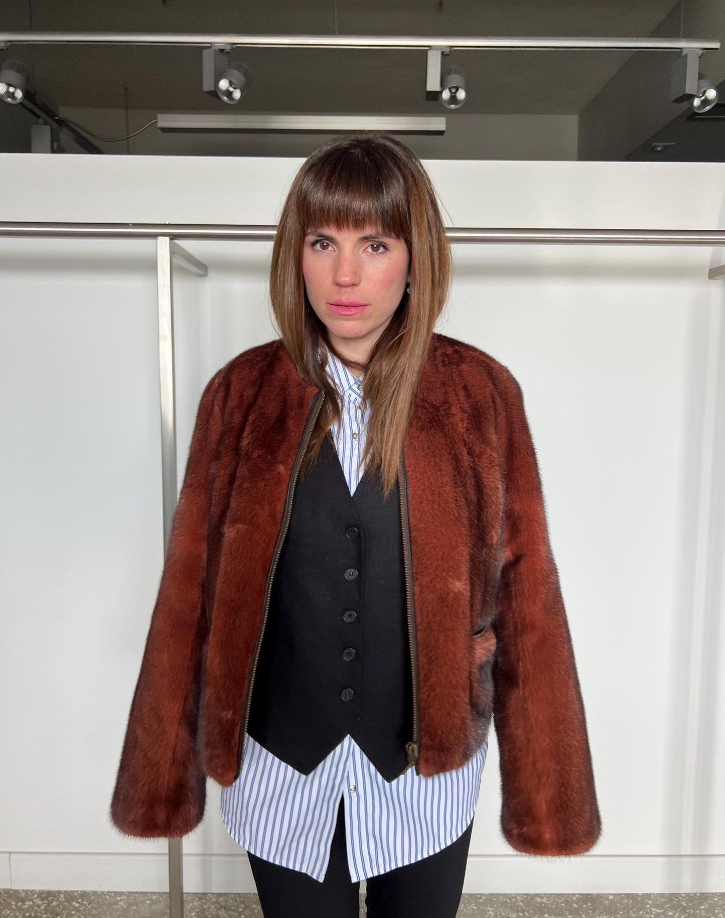 Copper Mink Fur Jacket: Saga Mink, Zipped Pockets, XSmall