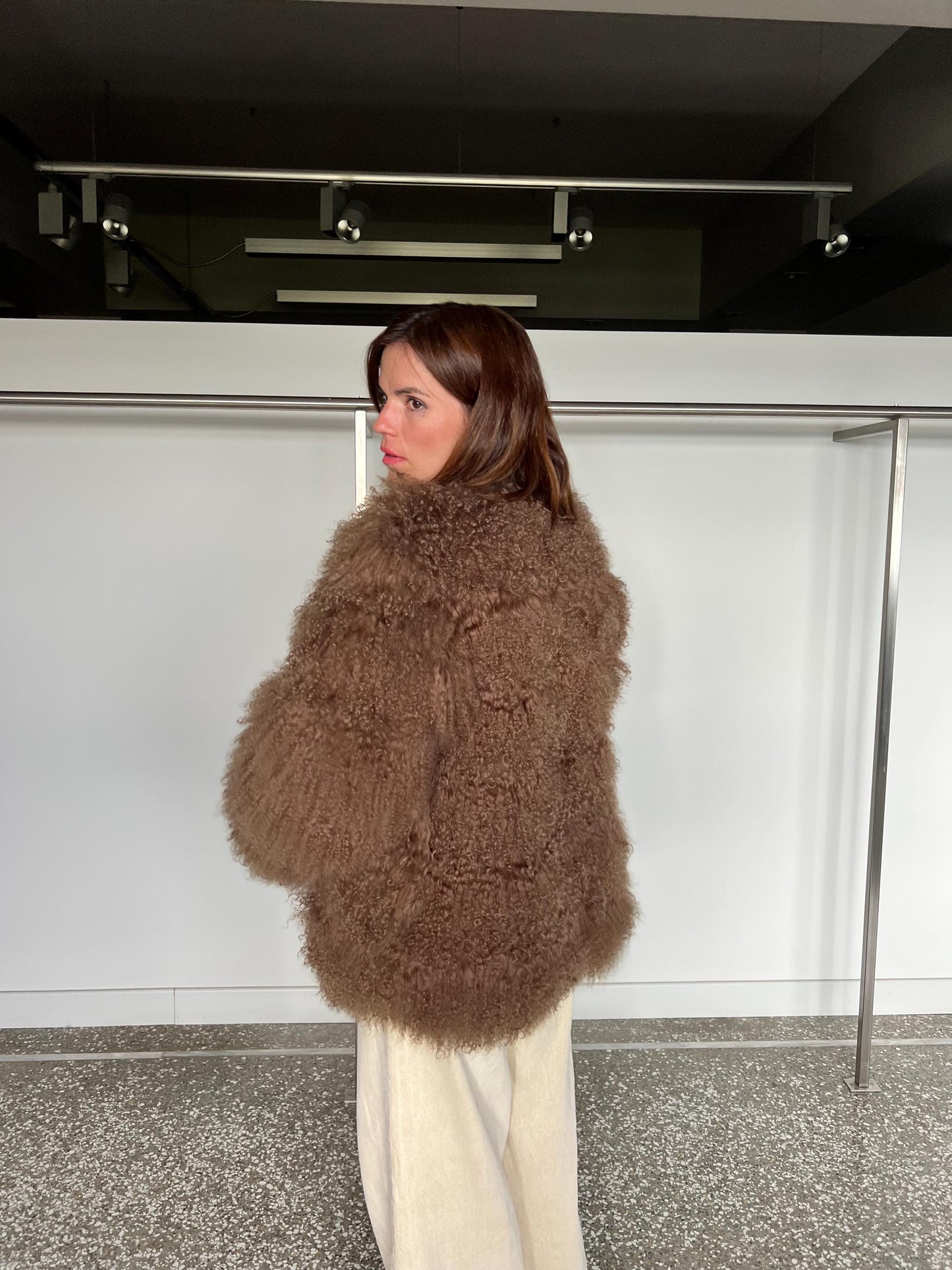 Handmade Chocolate Mongolian Lamb Fur Jacket: Soft Fluffy Brown