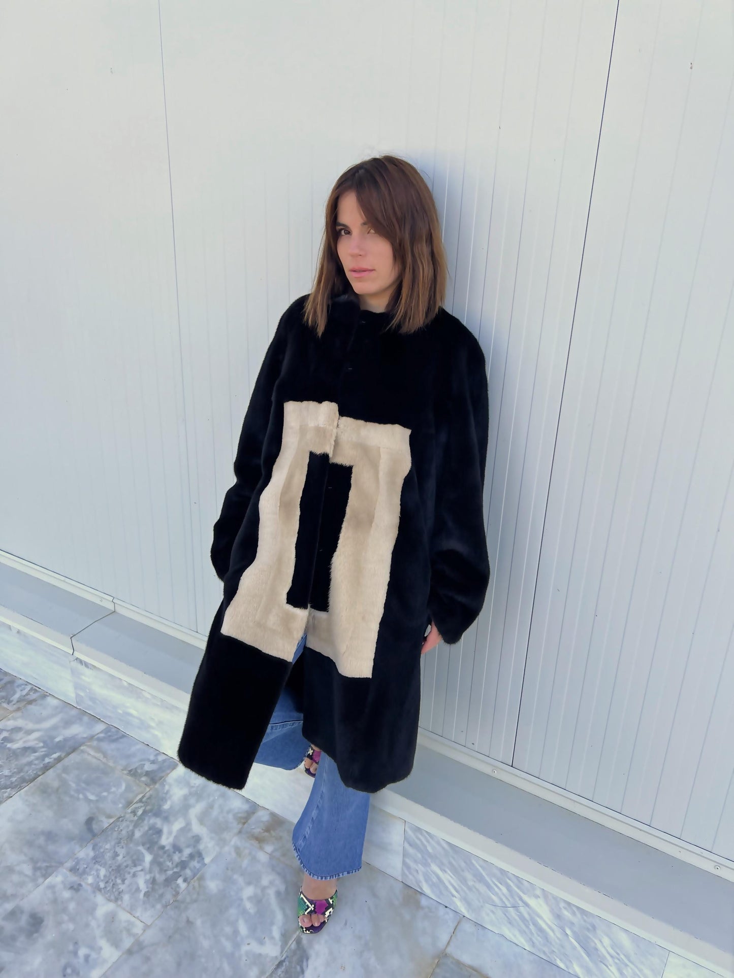 Blackglama Mink Fur Coat, Geometric Intarsia Design, Artisanal  Stroller