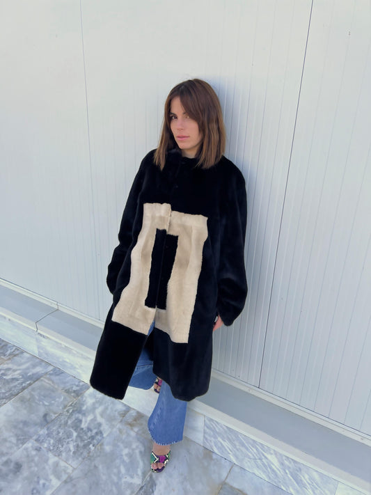 Blackglama Mink Fur Coat, Geometric Intarsia Design, Artisanal  Stroller