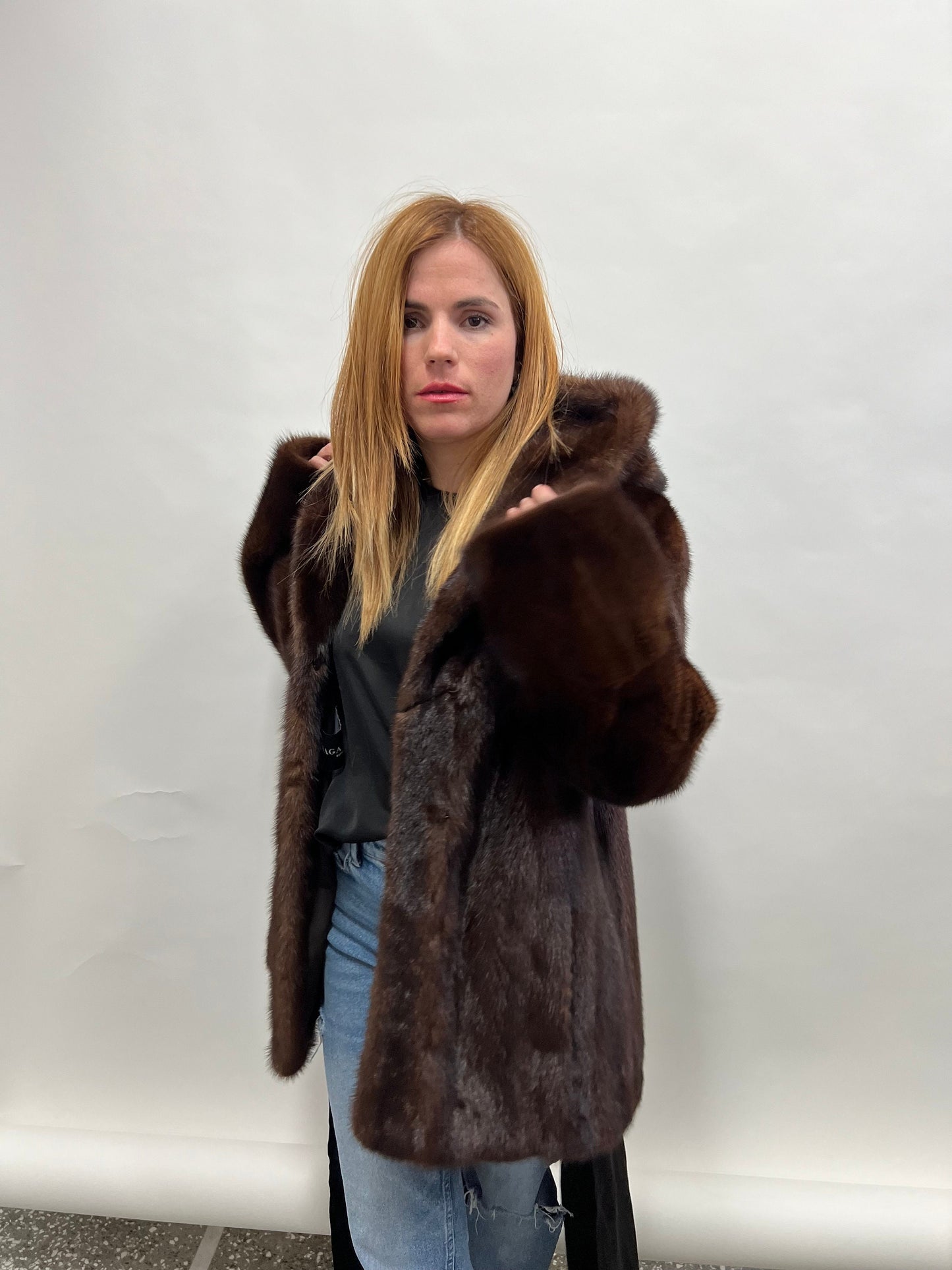 Mahogany Brown Mink Hooded Jacket - Handmade in Greece