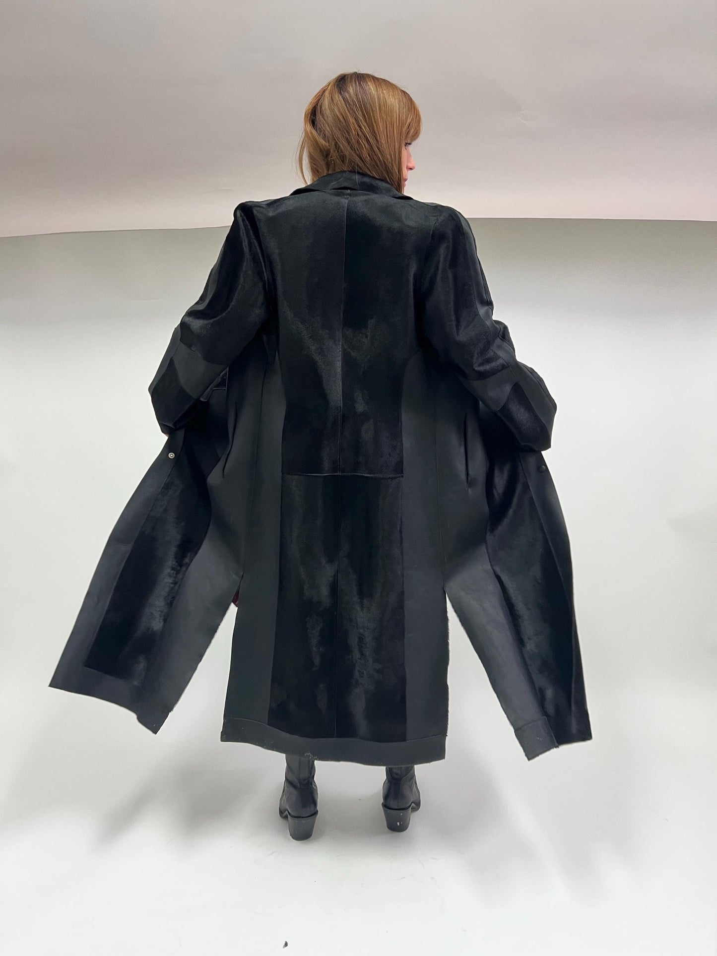 Genuine Hair-On Calf Leather Coat - Handmade Transitional Jacket