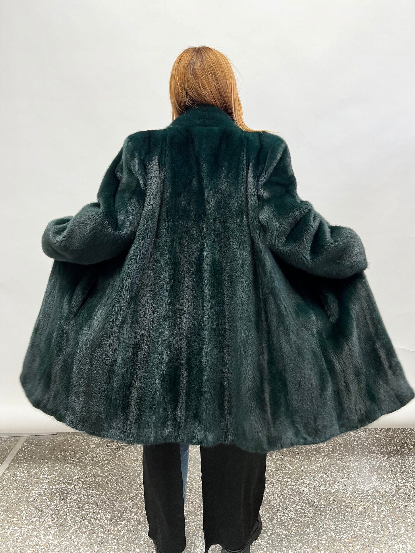 Emerald Green Mink Fur Coat - Full Skin Let Out - Size M/L/XL