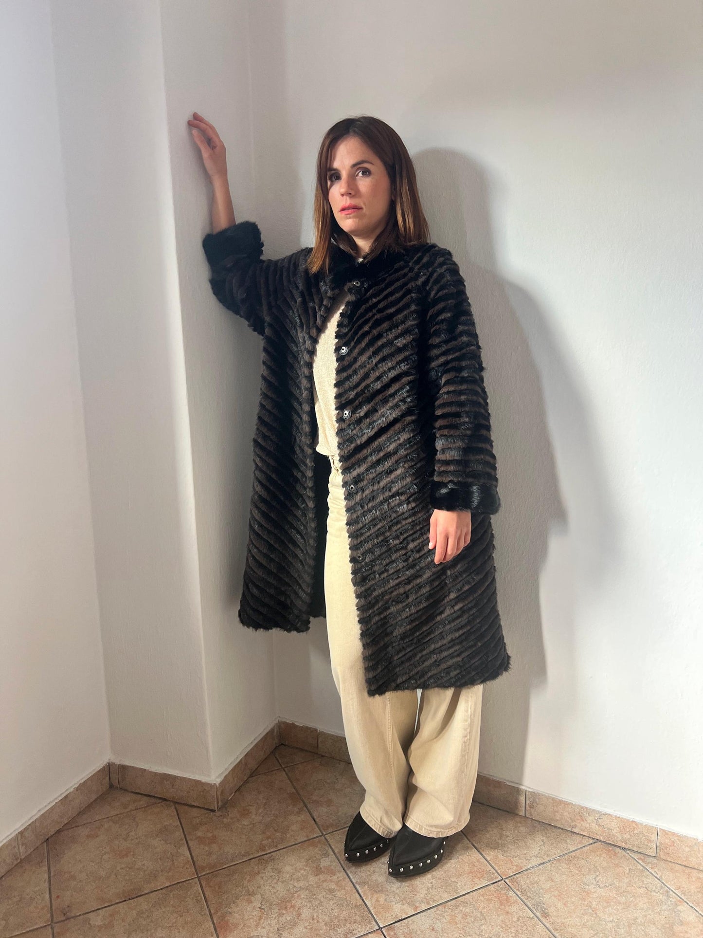 Handwoven Mink Fur Coat - Wool Lined Jacket