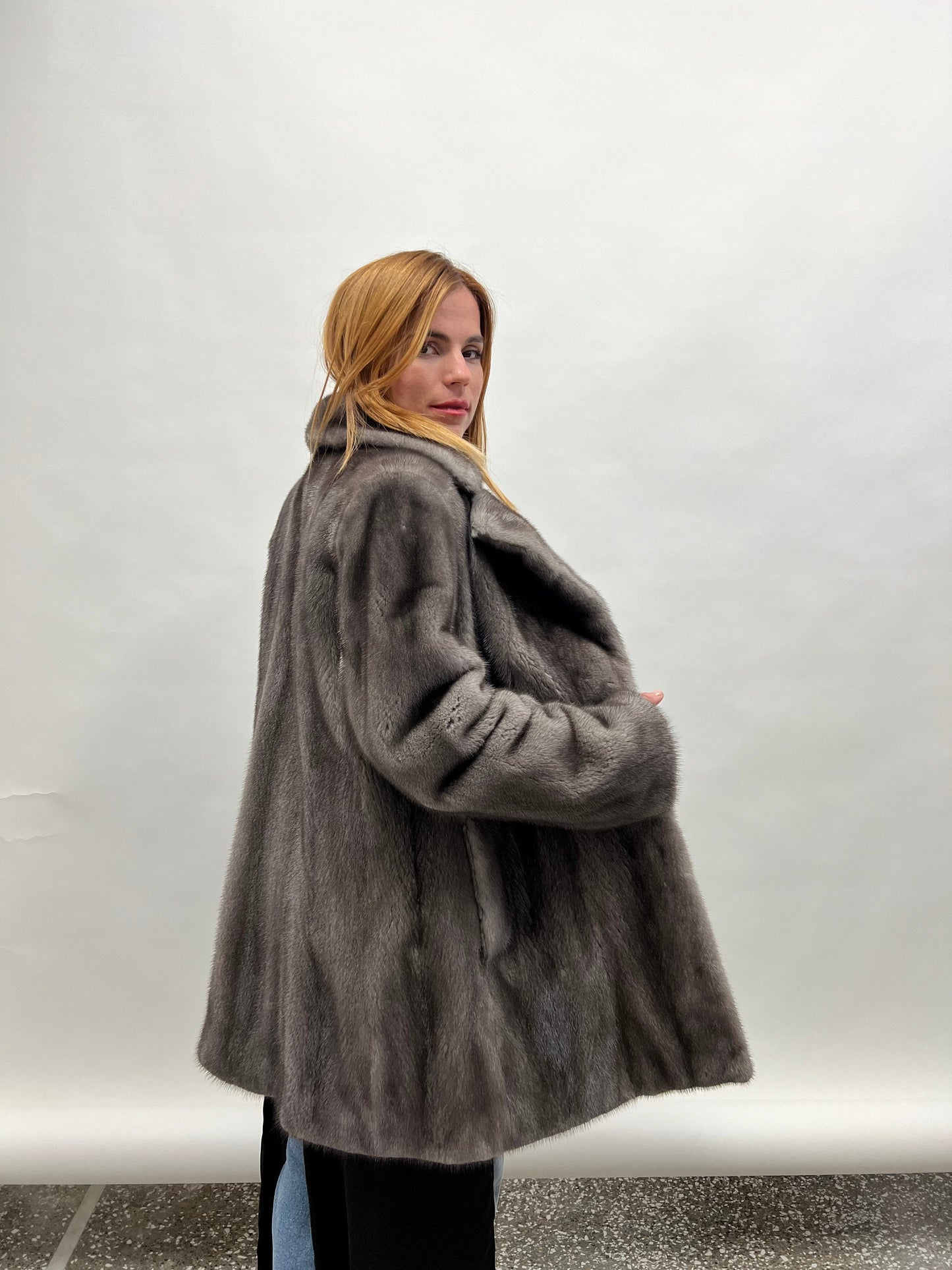 Saga Mink Fur Coat: Blue Iris Notch Collar, Let Out Technique