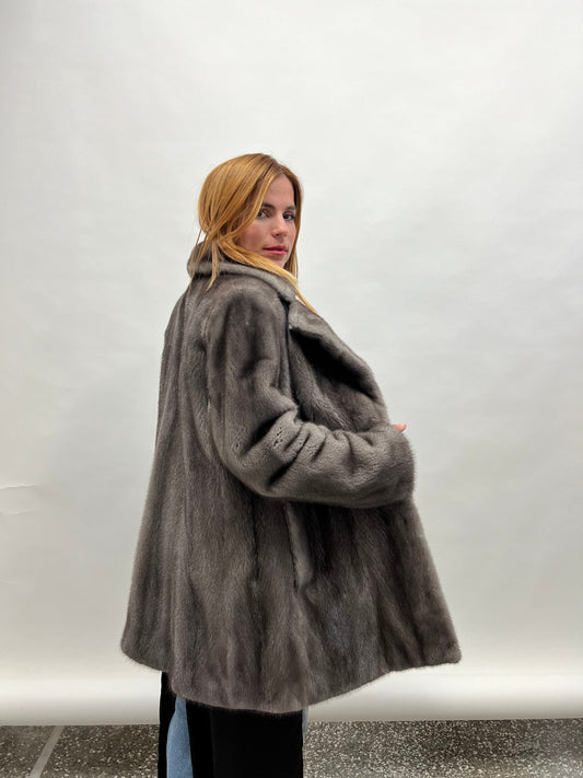 Saga Mink Fur Coat: Blue Iris Notch Collar, Let Out Technique