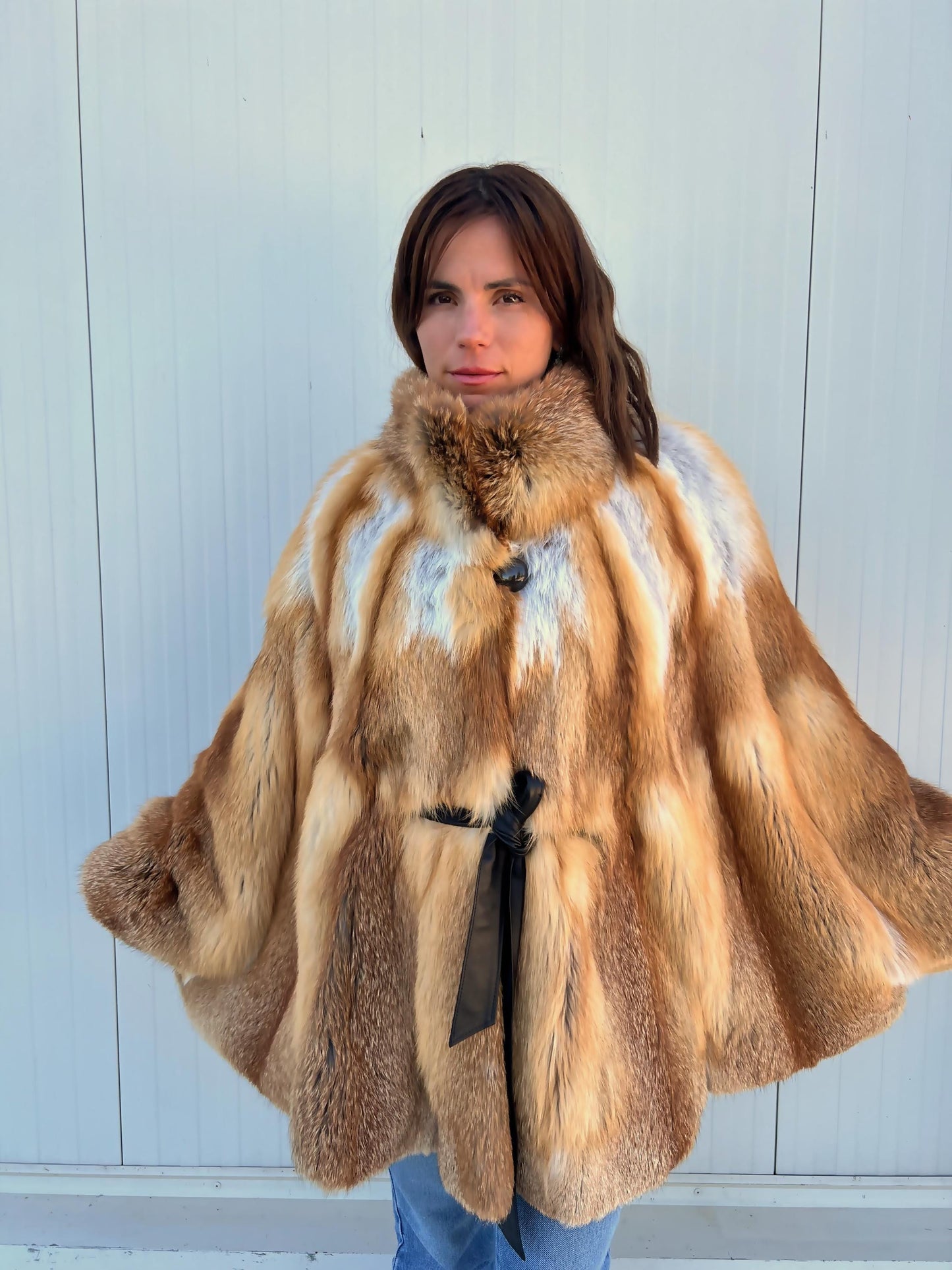 Real Red Fox Fur Cape: Handmade Oversized Fur Clip Closure