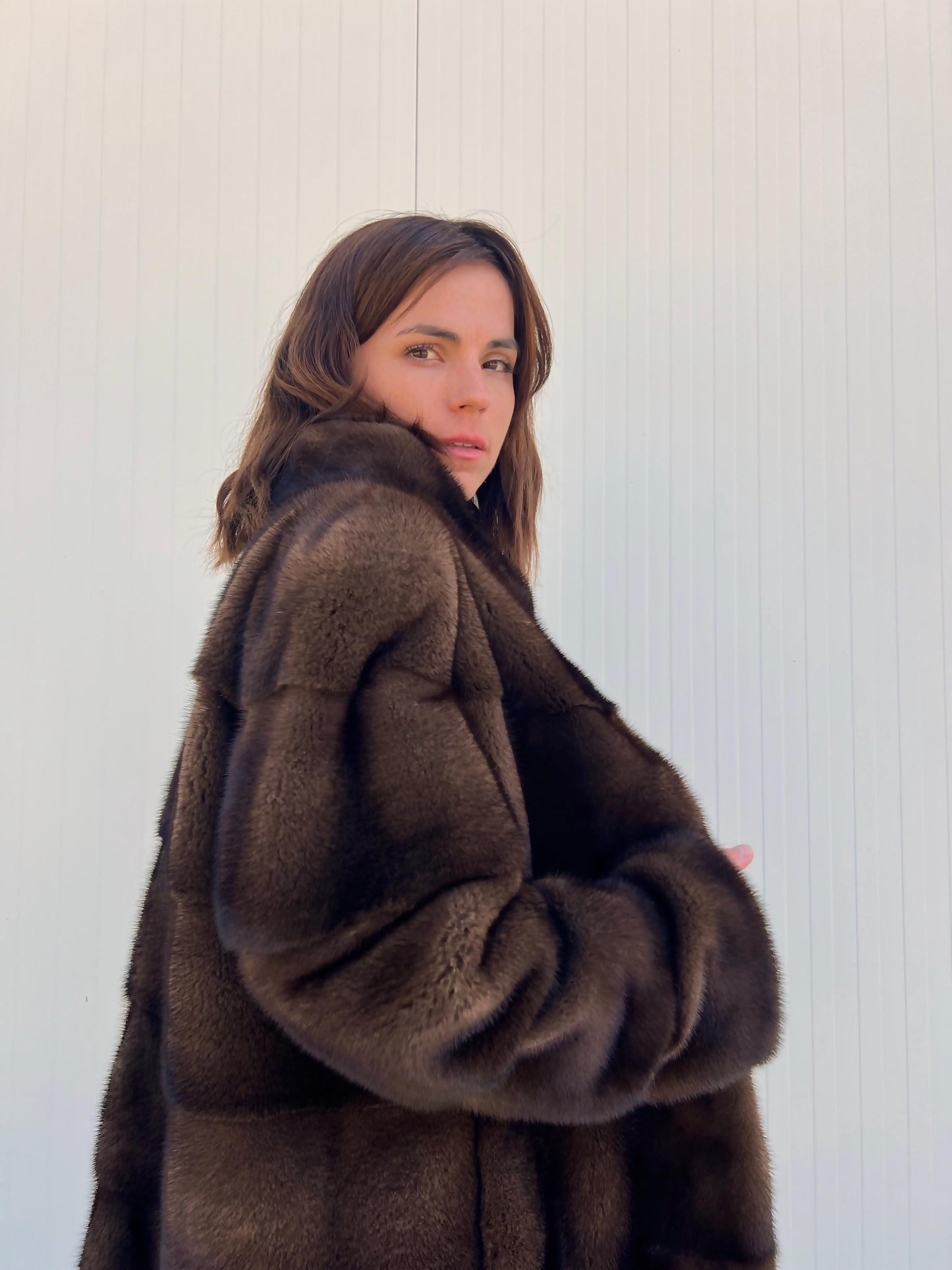 Real Mink Fur Velvet Collared Jacket - Demi Buff Brown, Small/Medium/Large