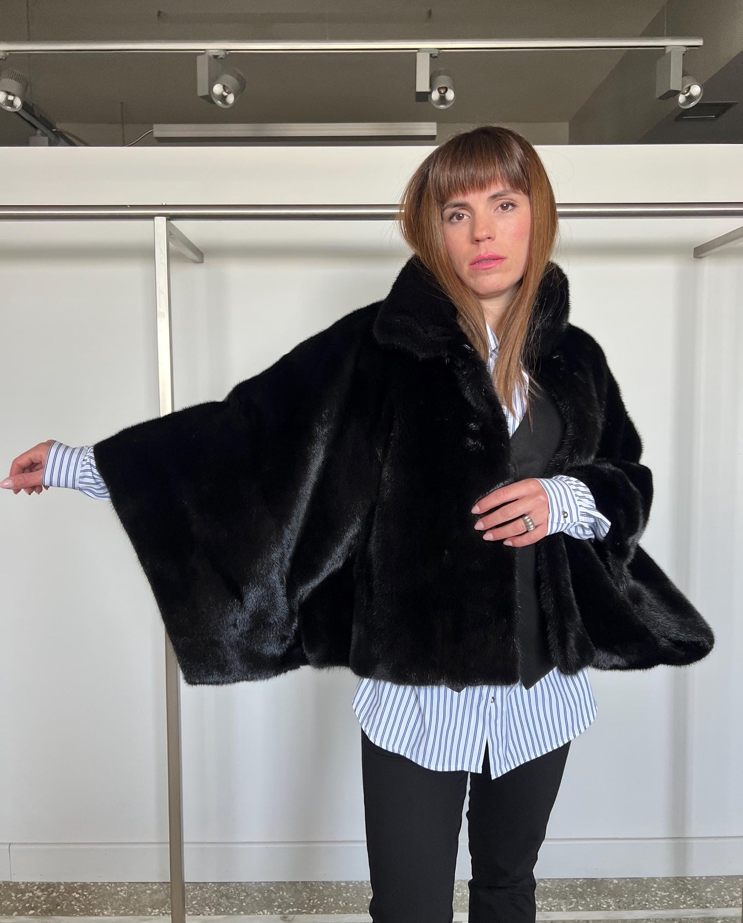 Black Mink Fur Bolero Jacket - Saga Mink Collar - Handmade