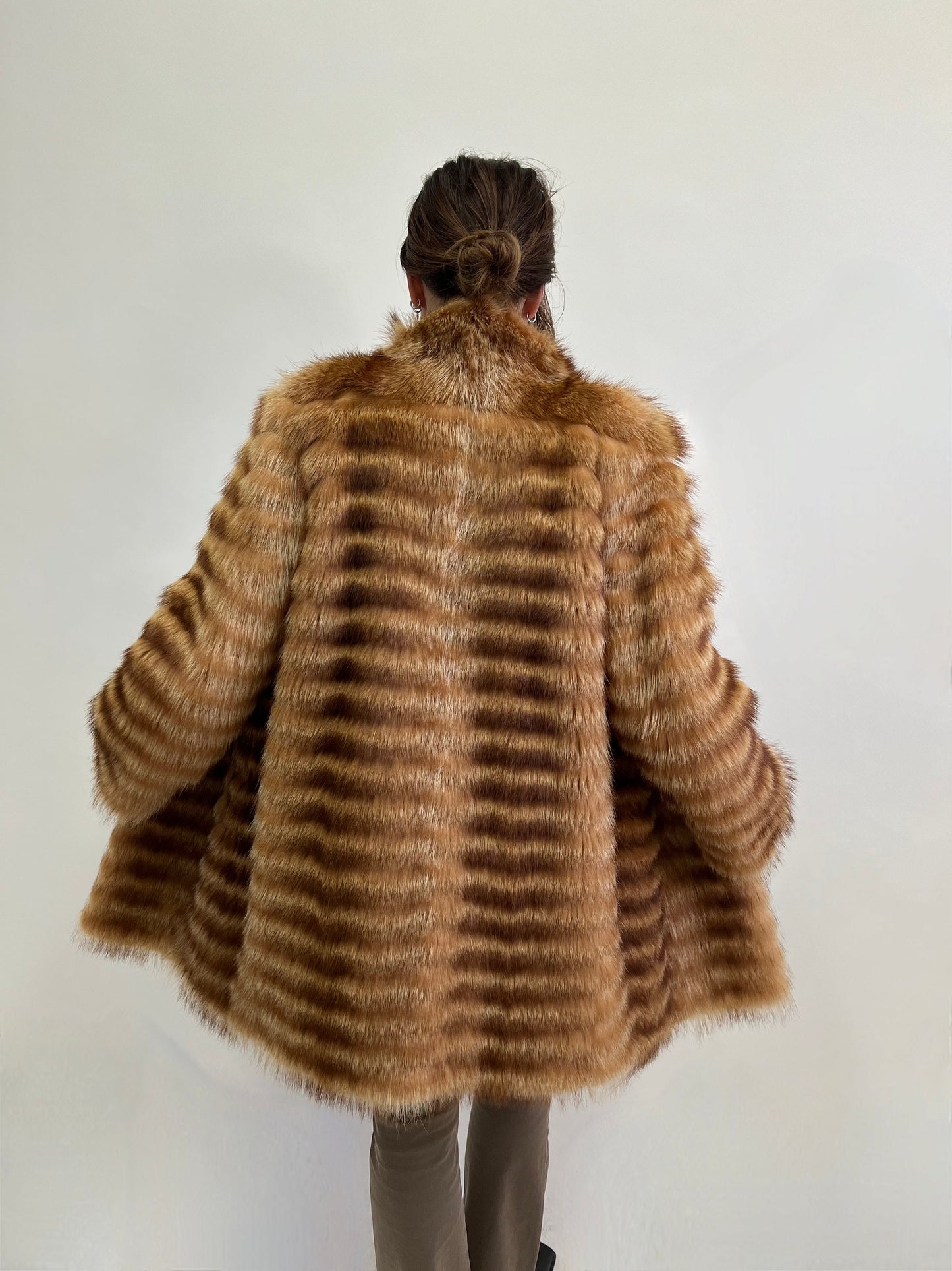 Real Raccoon Fur Coat: Camel Brown Leather Trim
