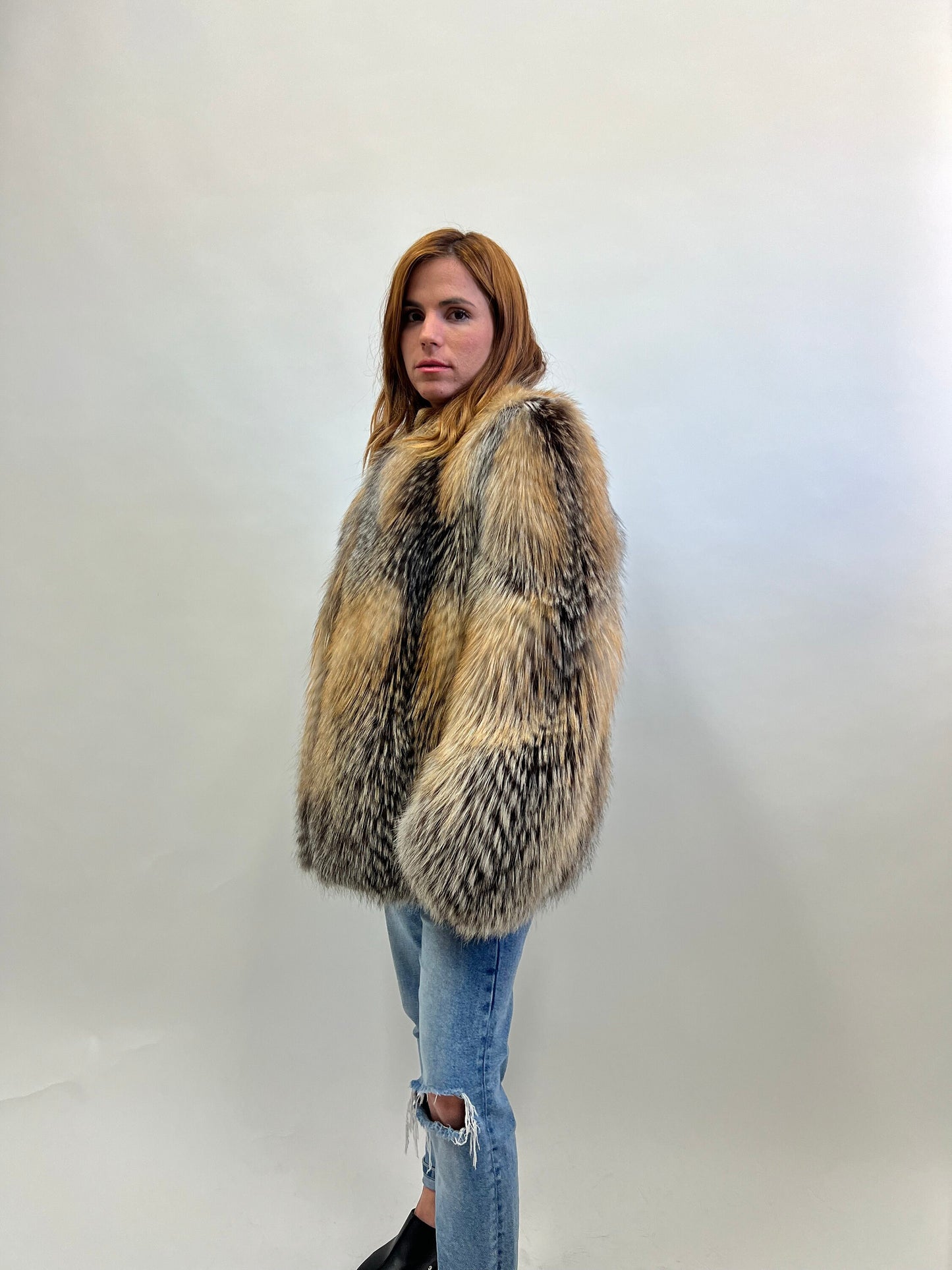 Real Gold Cross Fox Fur Jacket - Stylish Luxury Gift