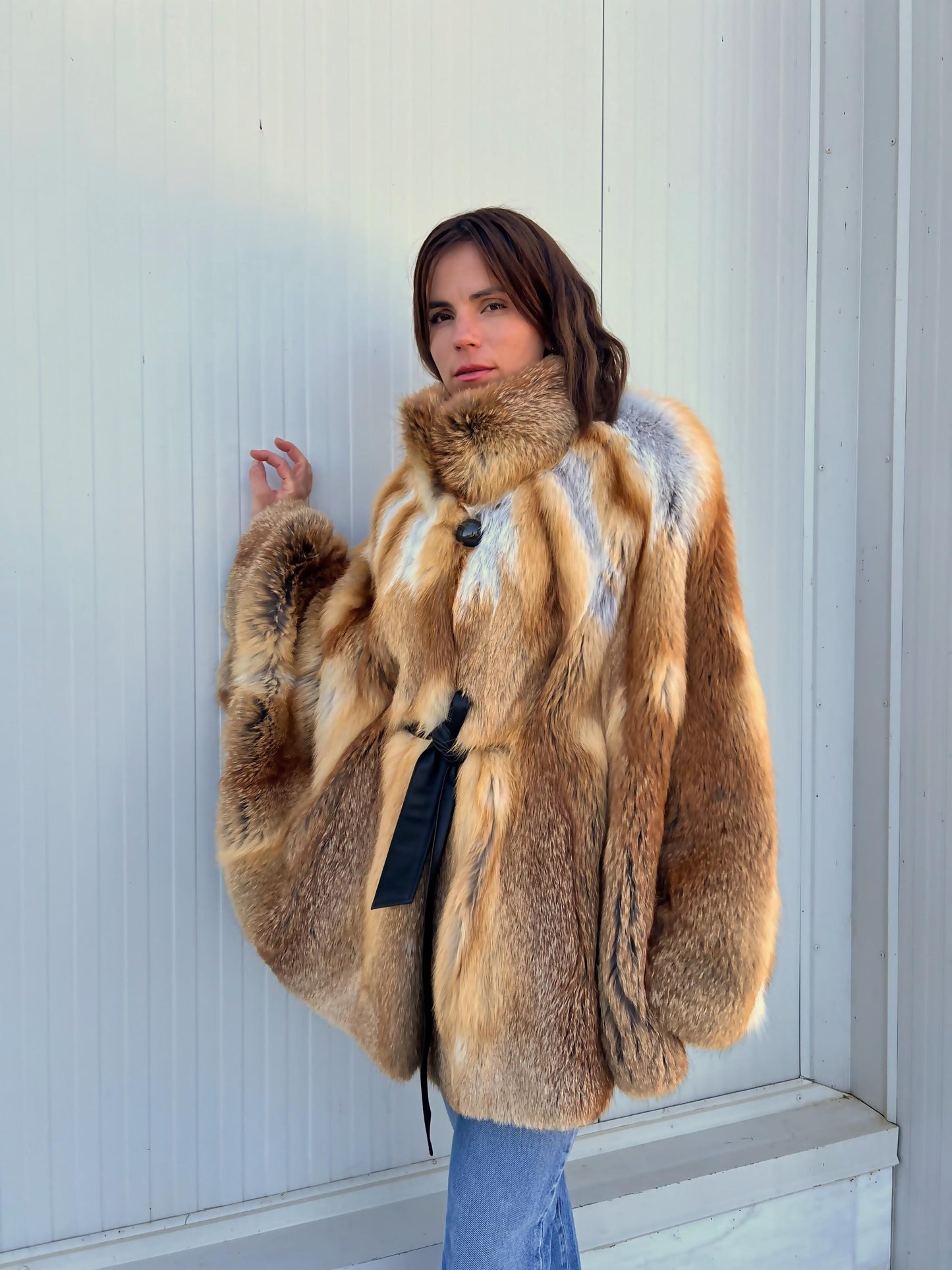 Real Red Fox Fur Cape: Handmade Oversized Fur Clip Closure