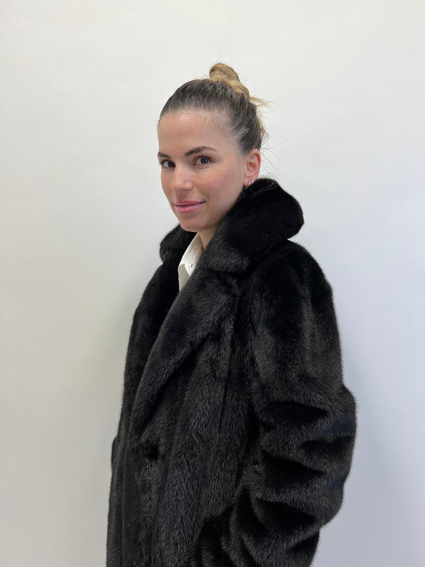 Black Velvet Mink Fur Coat: Luxury Stand Up Collar, XS/S