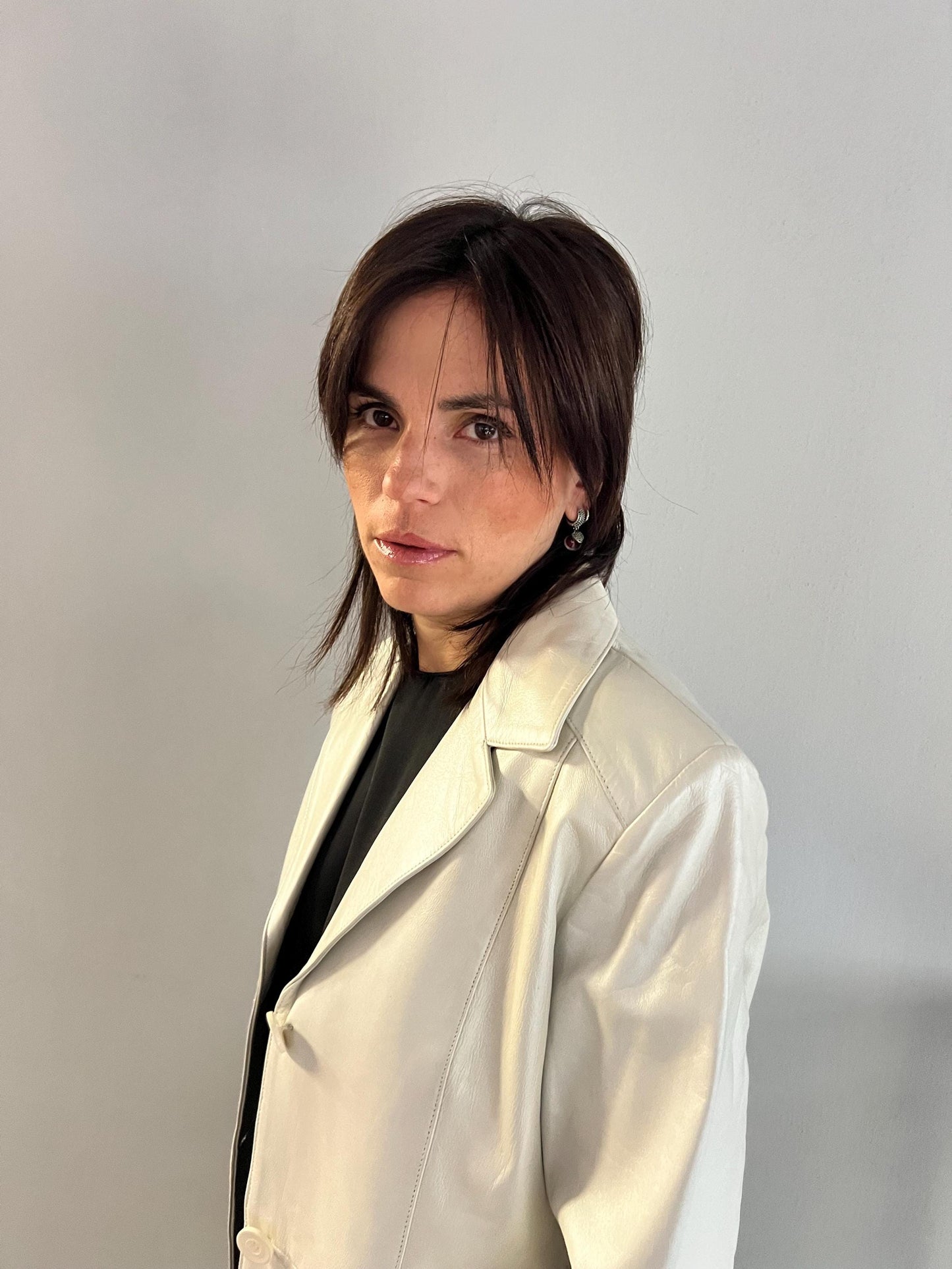 Handmade Nappa Lambskin Leather Coat: White Pearl Button-Down