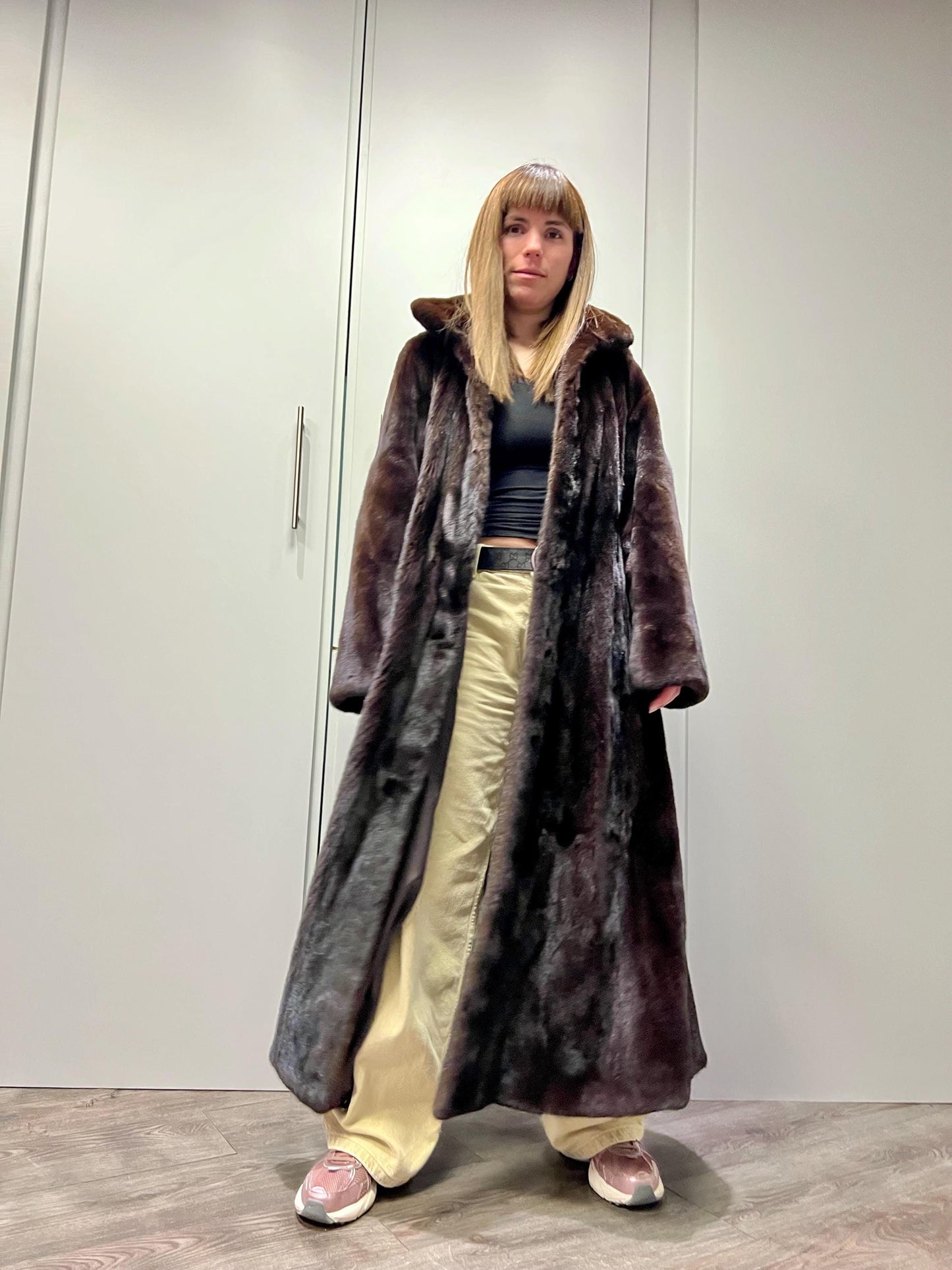 Handmade Mahogany Mink Fur Long Coat: Godet Style, Luxury Gift