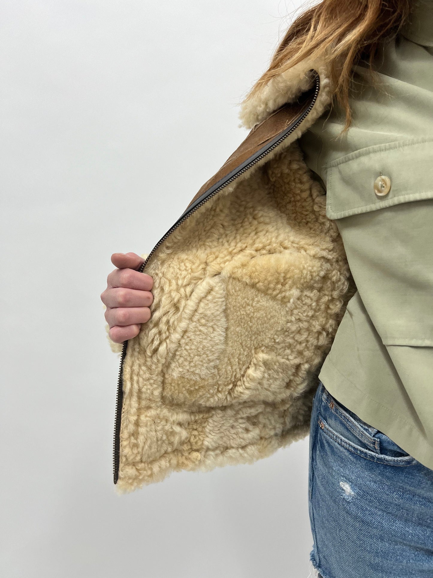 Handmade Shearling Sheepskin Jacket: Leather Trim, Modern Luxury