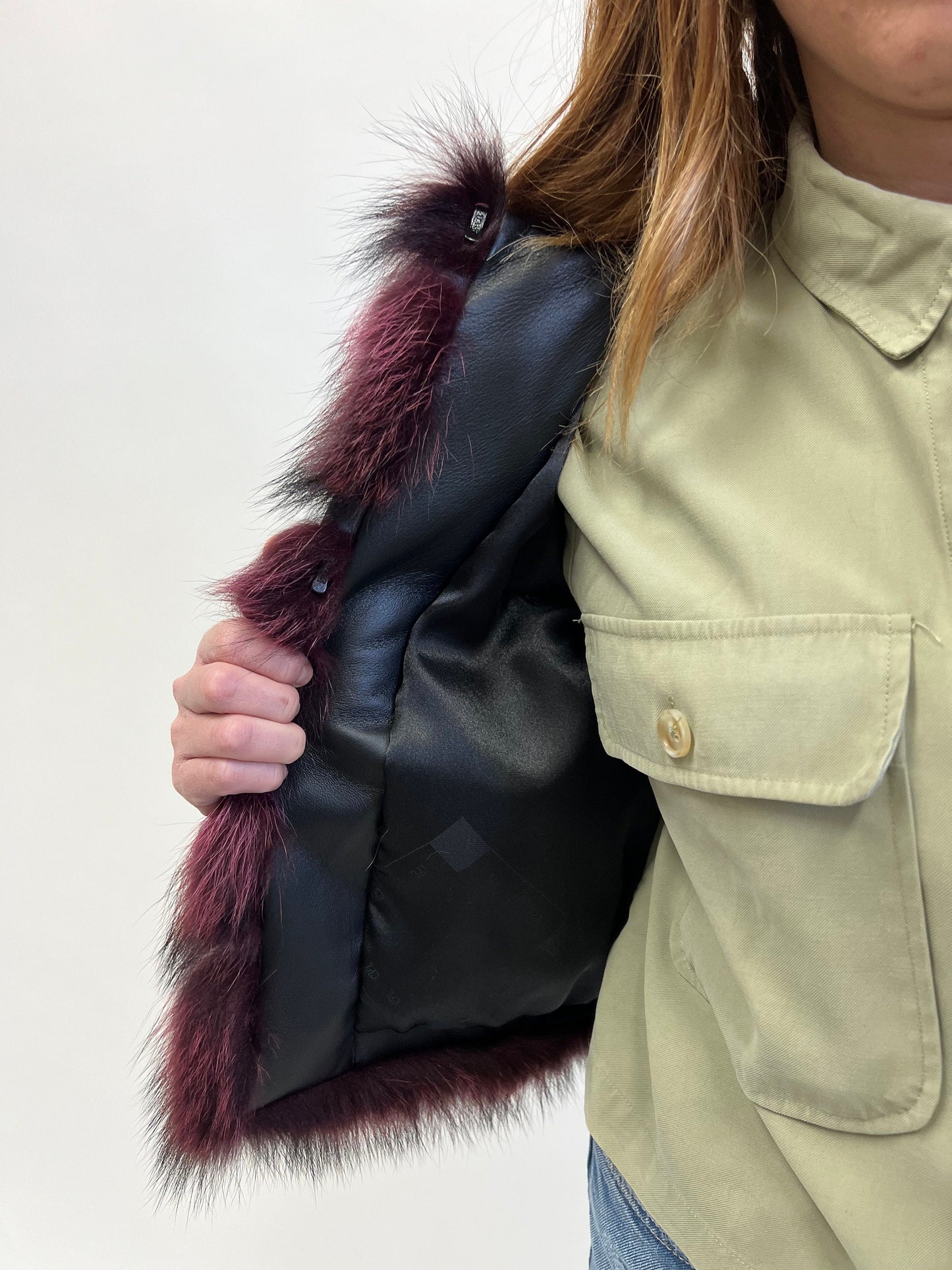 Genuine Burgundy Raccoon Fur Jacket: Leather Trim, XXSmall