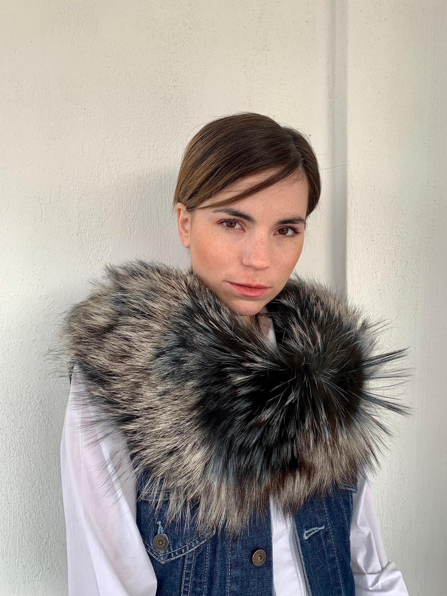 Silver Fox Fur Collar: Genuine Fur Stole, Winter Shawl