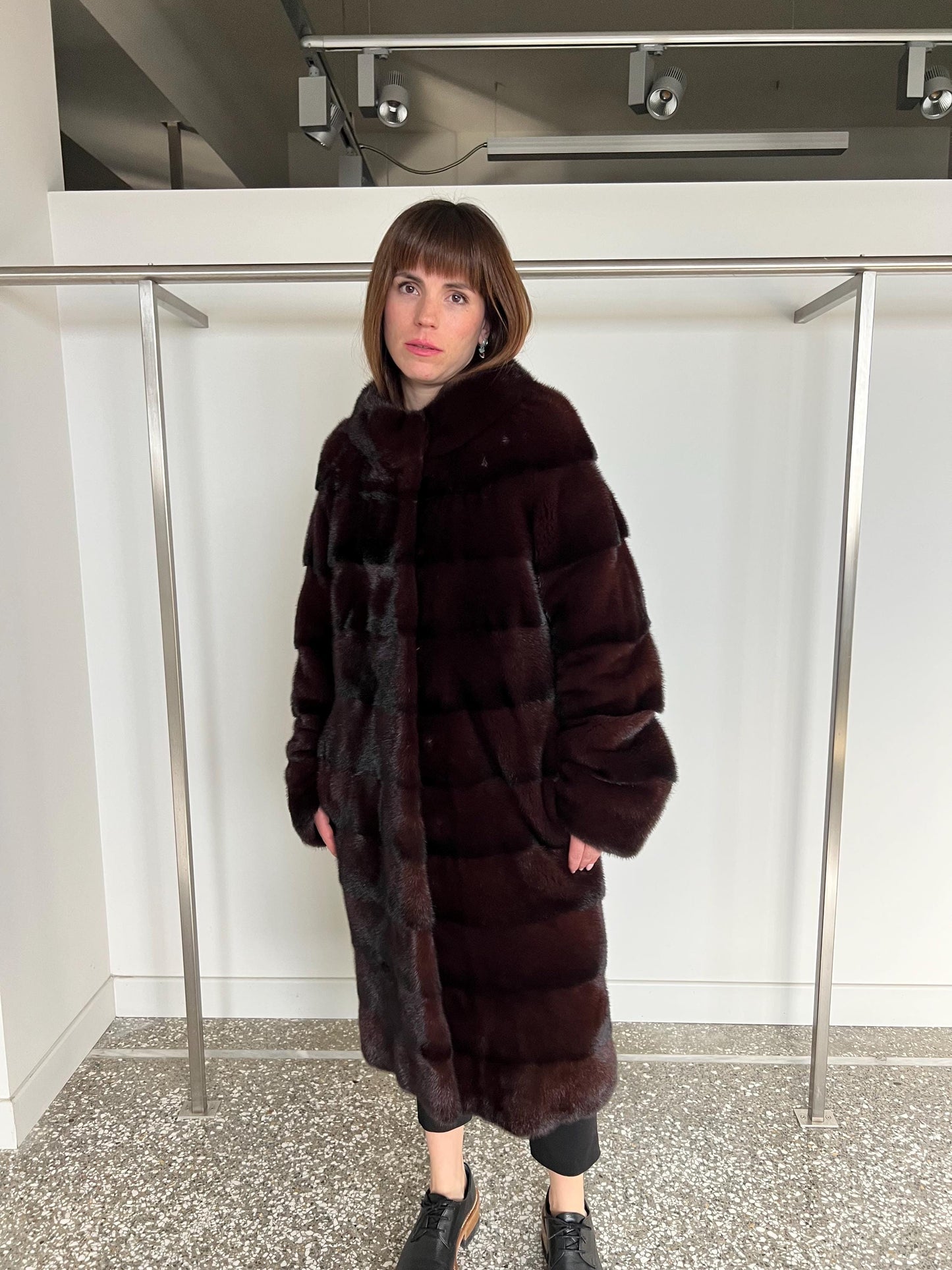 Burgundy Mink Fur Coat - Saga Quality, Edgy Stand Up Collar