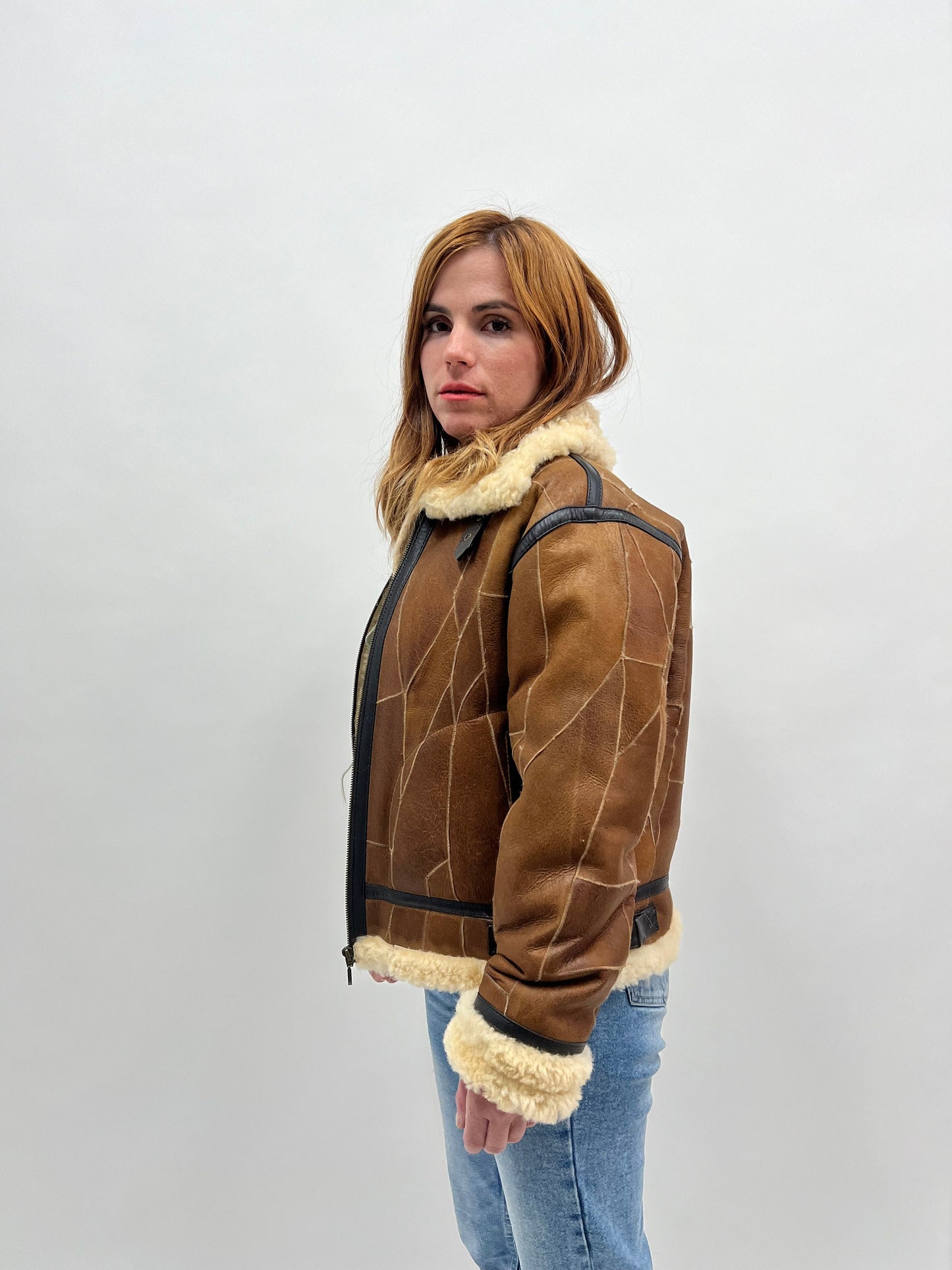 Handmade Shearling Sheepskin Jacket: Leather Trim, Modern Luxury