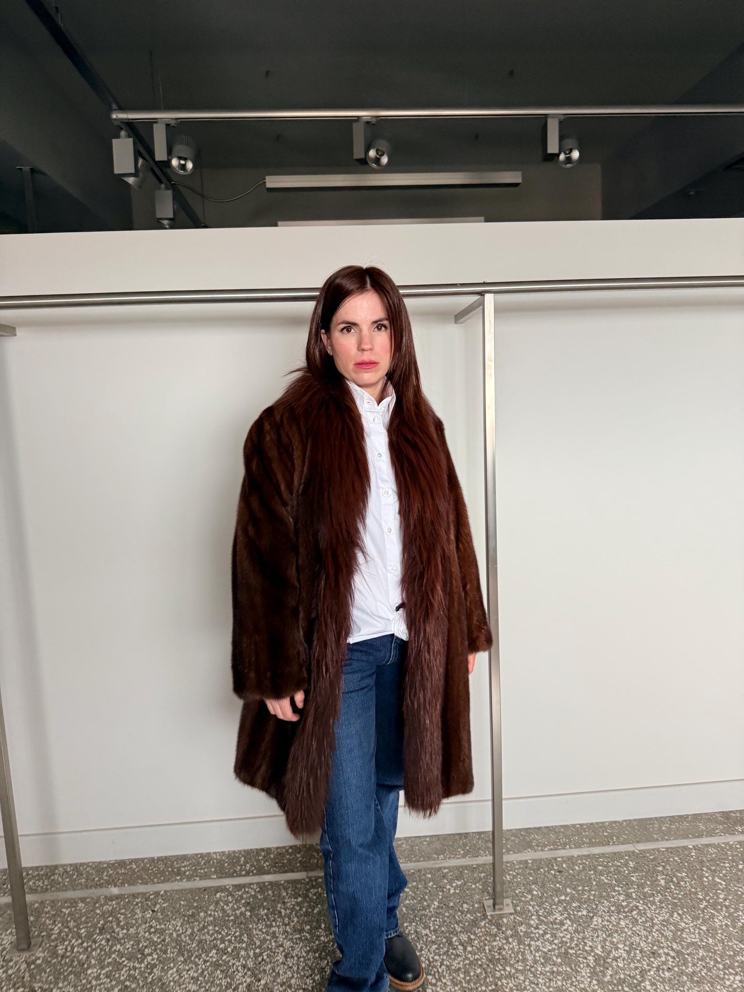 Oversized Demi Buff Mink Fur Coat with Fox Trim: Pastel Whisky Stroller, Handmade Greece