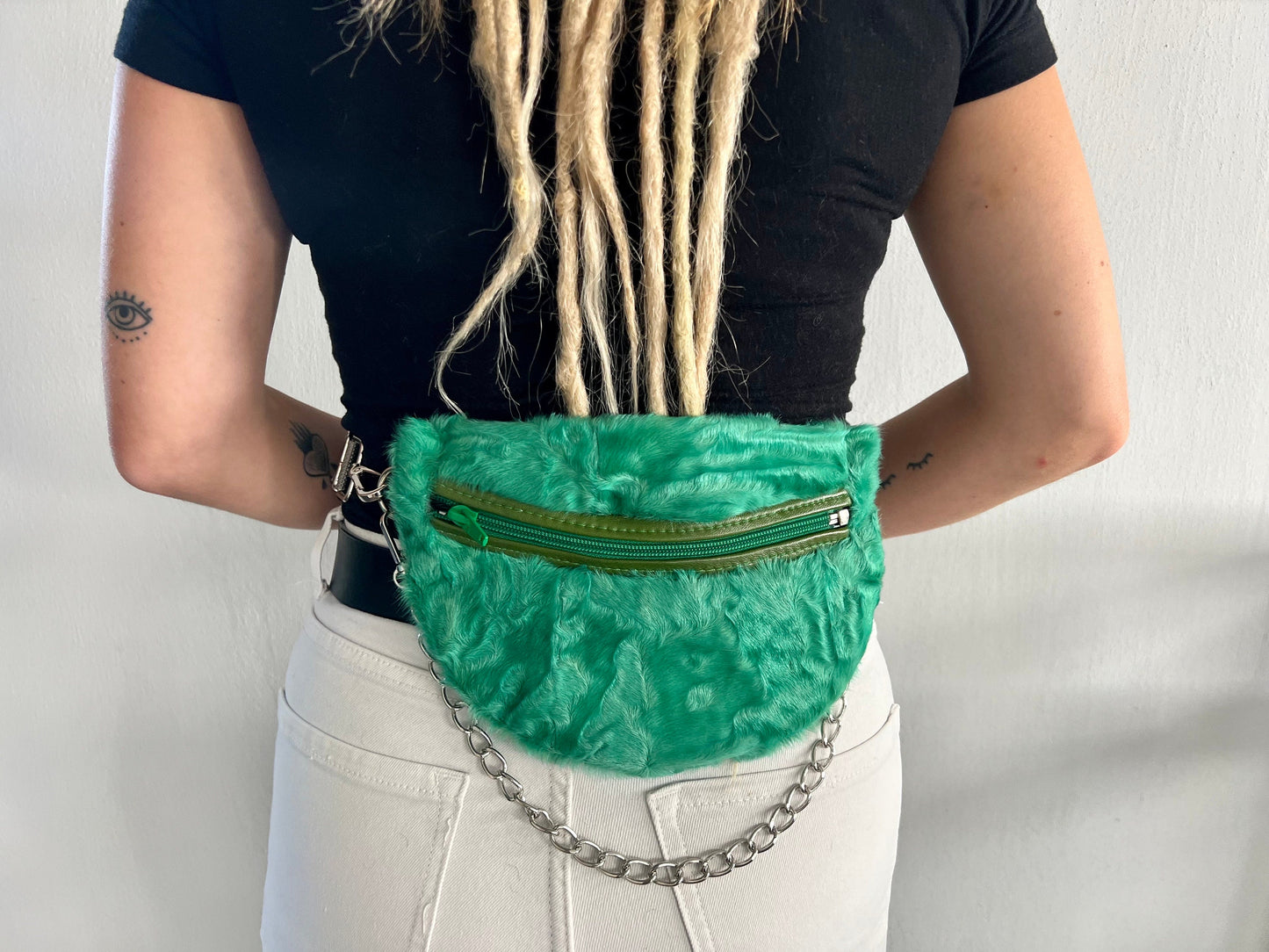 Green Sheared Fur Bumbag with Chain Strap