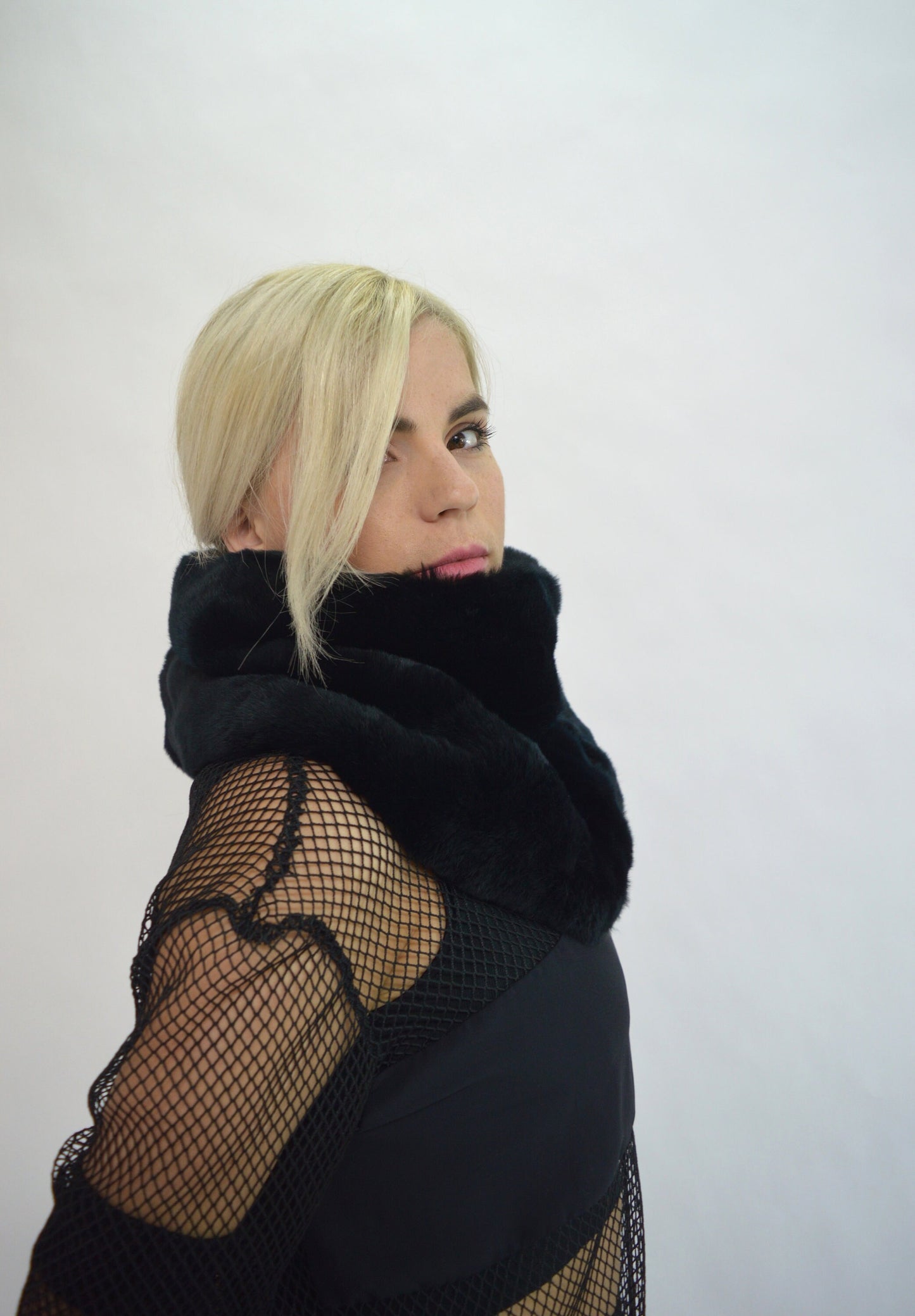 Real Rex Rabbit Fur Cowl: Black Loop Scarf