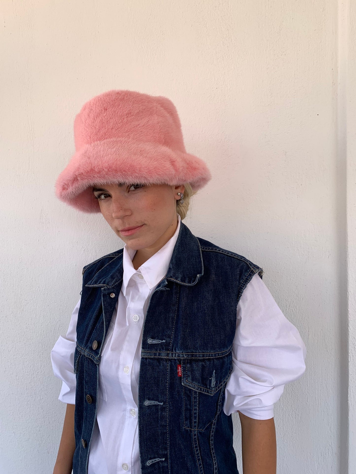 Pink Mink Fur Bucket Hat: Handmade Padded Winter Warmer