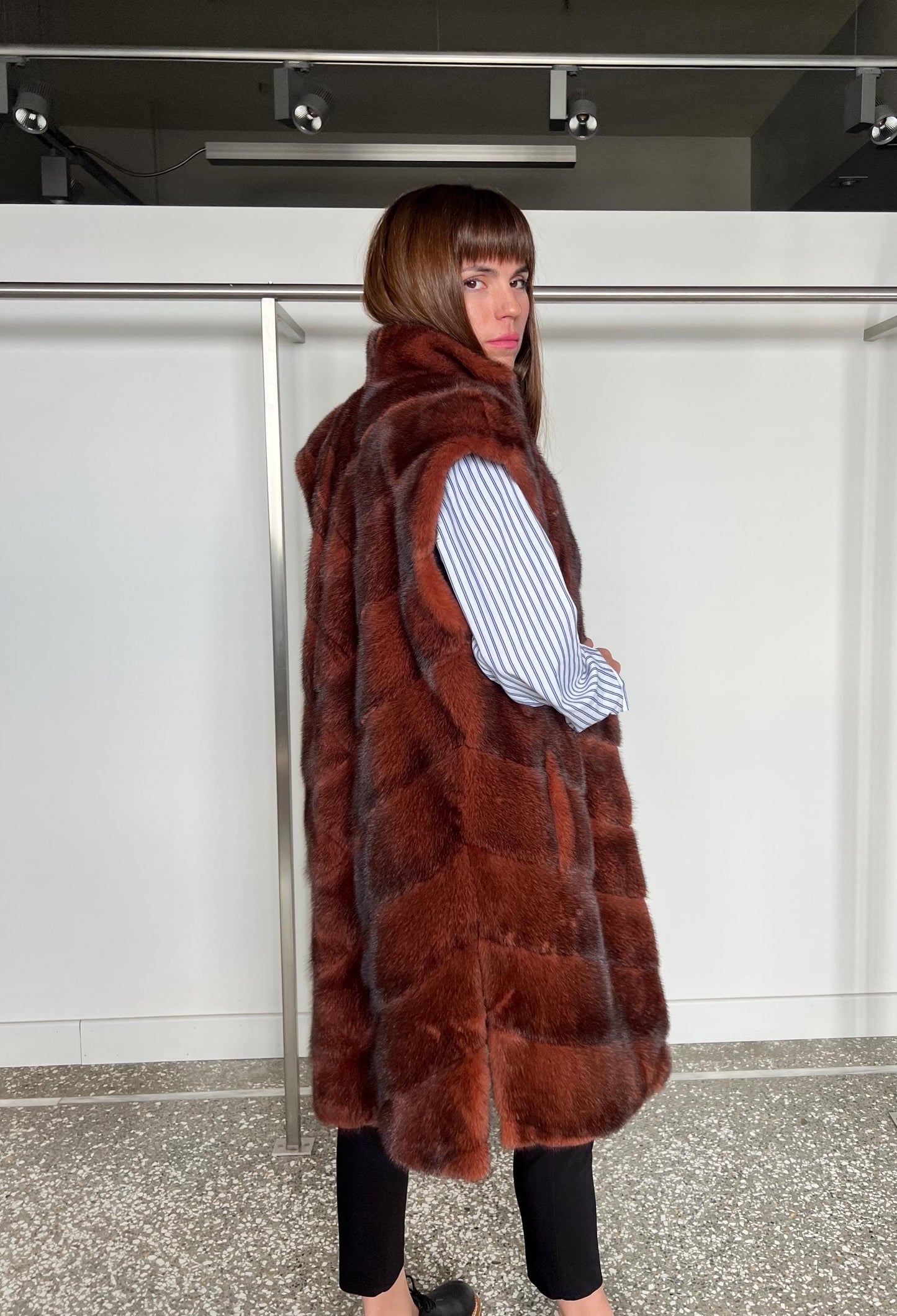 Real Copper Mink Fur Vest - Supple Saga Mink, Size Large