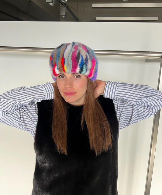Real Mink Fur Beanie: Multicolored Stylish Hat