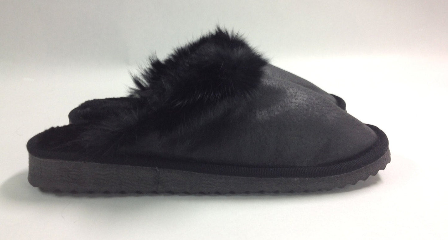 Black Shearling Slippers: Genuine Sheepskin Fur Shoes