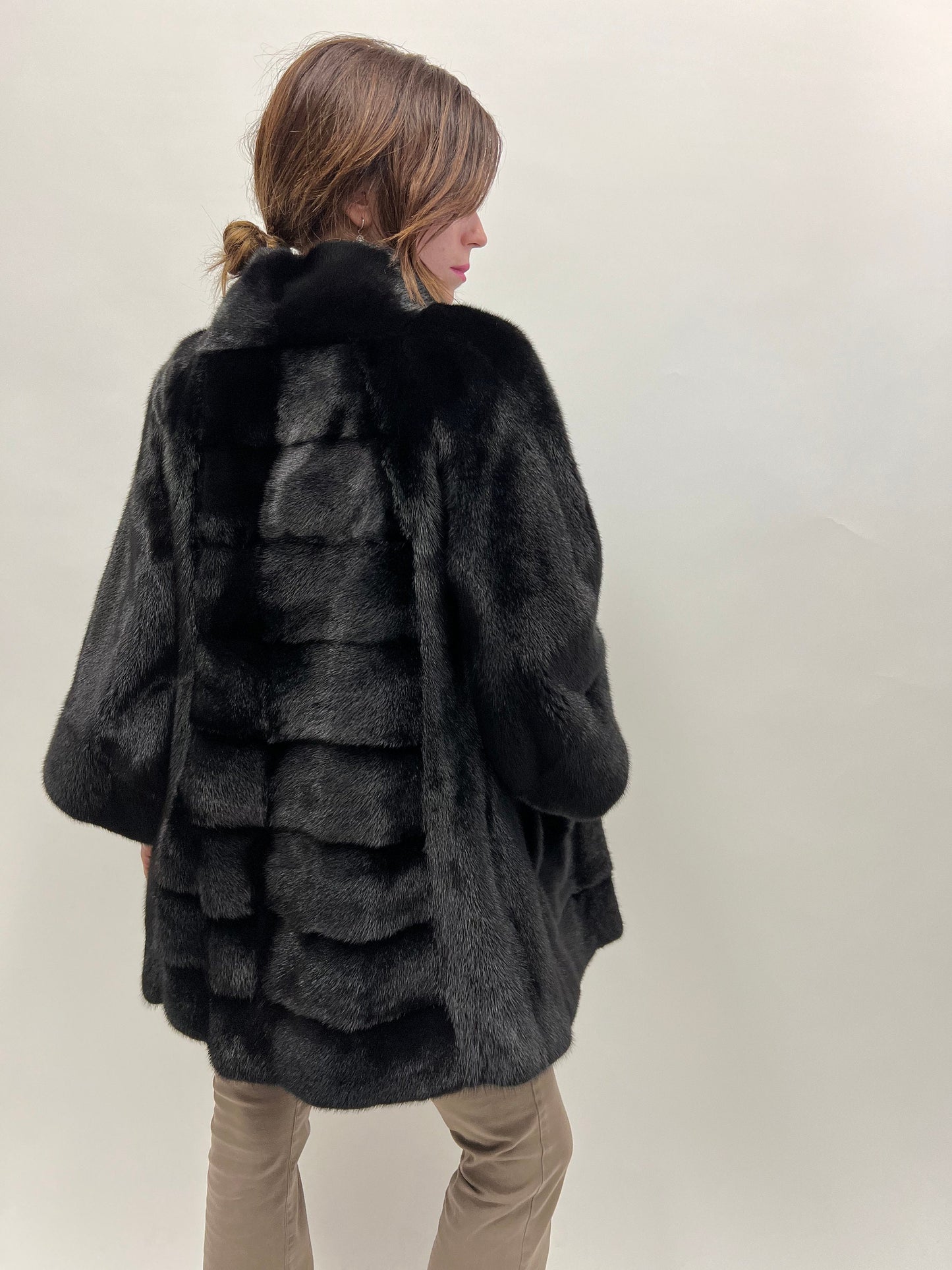 Saga Mink Fur Coat: Black Horizontal Collar Jacket
