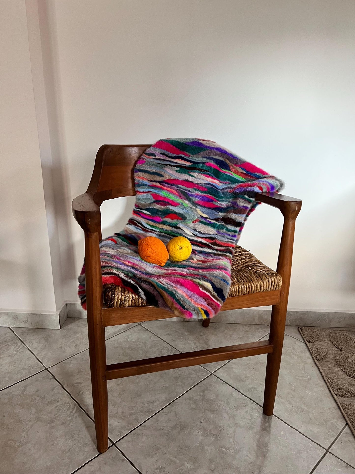 Multicolor Mink Fur Throw: Boho Deco Armchair Rug