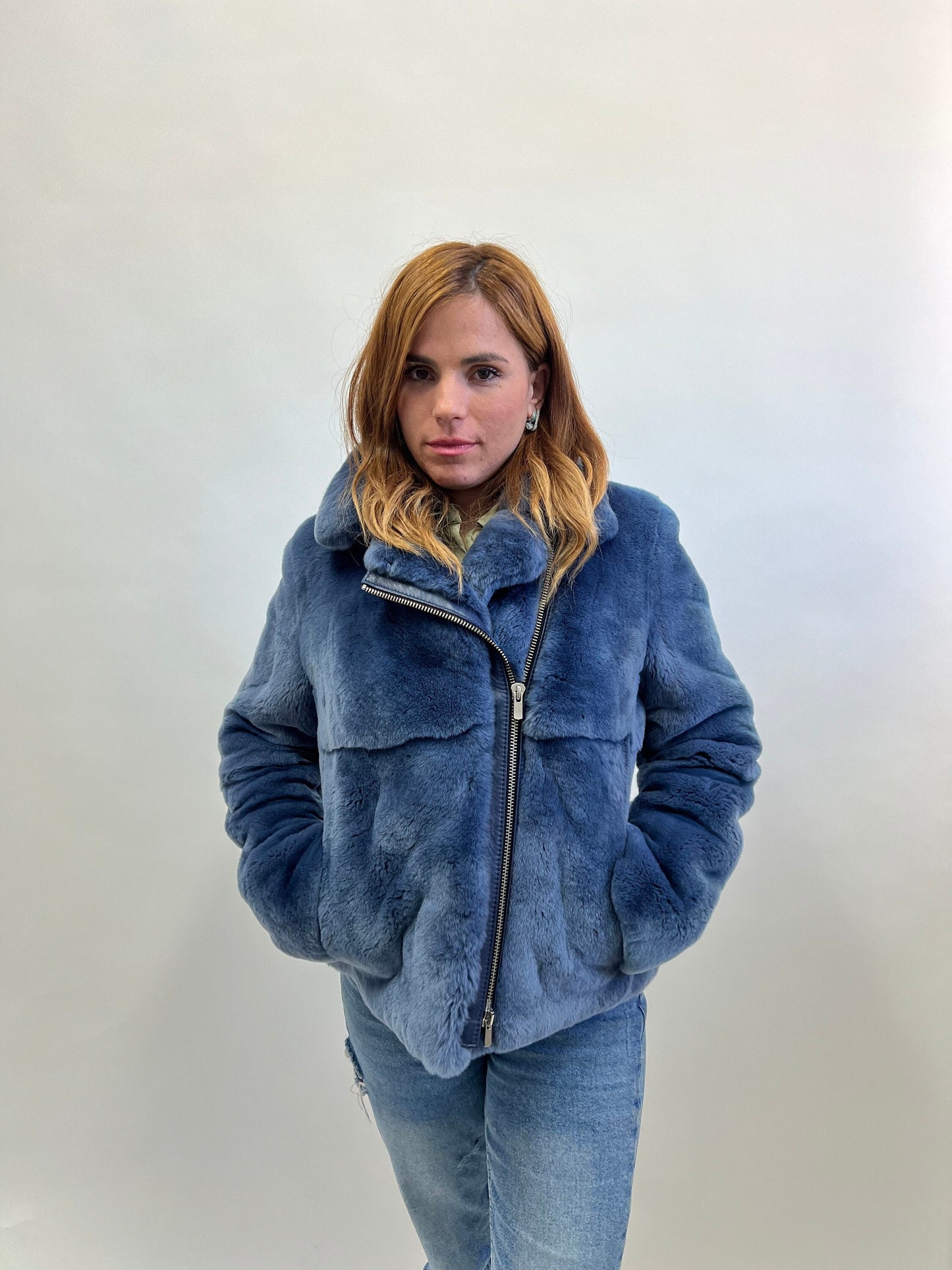 Rex Rabbit Fur Biker Jacket: Silver Hardware, Luxury Women's Gift