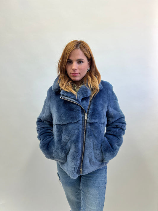 Rex Rabbit Fur Biker Jacket: Silver Hardware, Luxury Women's Gift