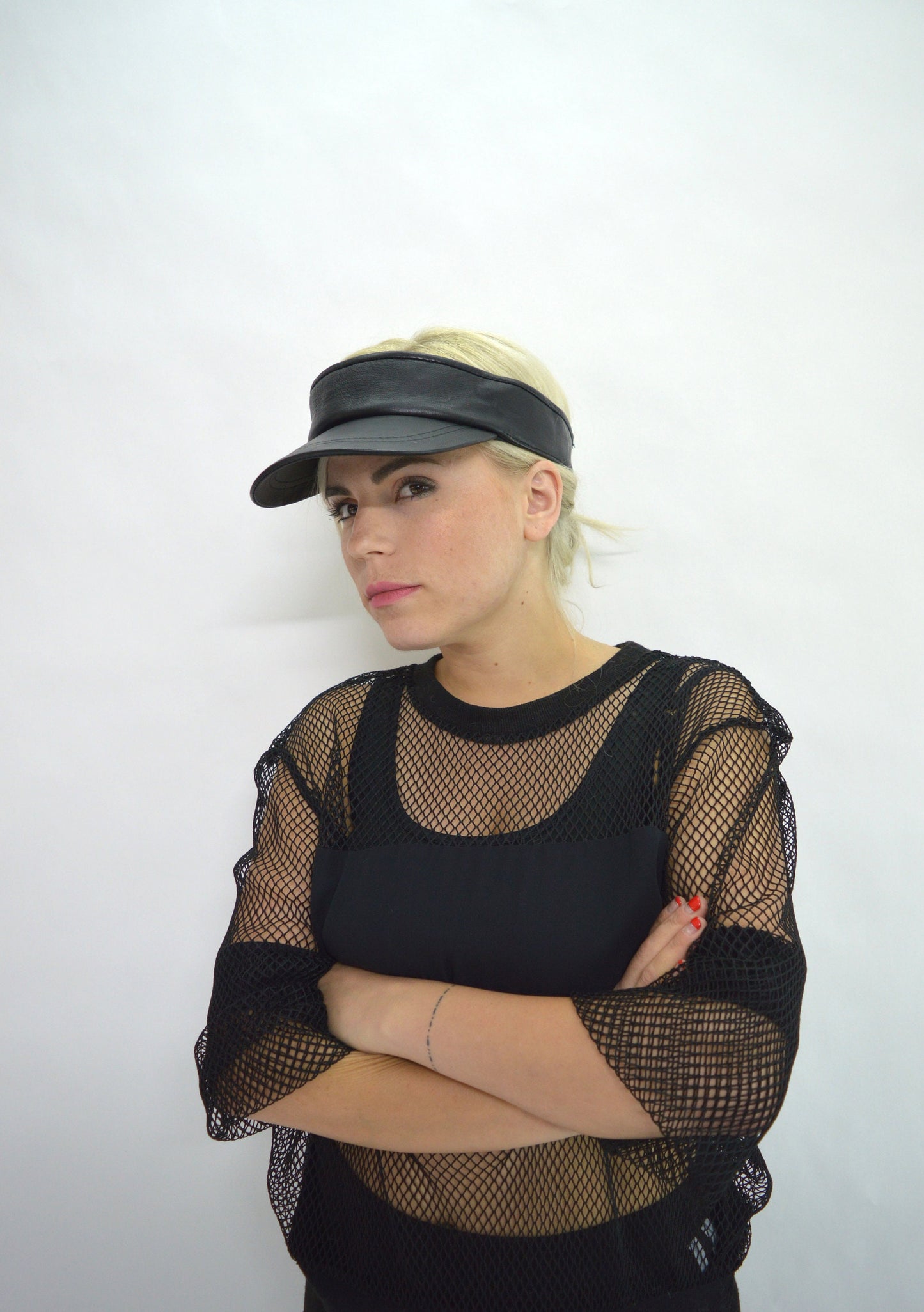 Genuine Leather Visor: Black Tennis Hat, Adjustable Jockey Cap