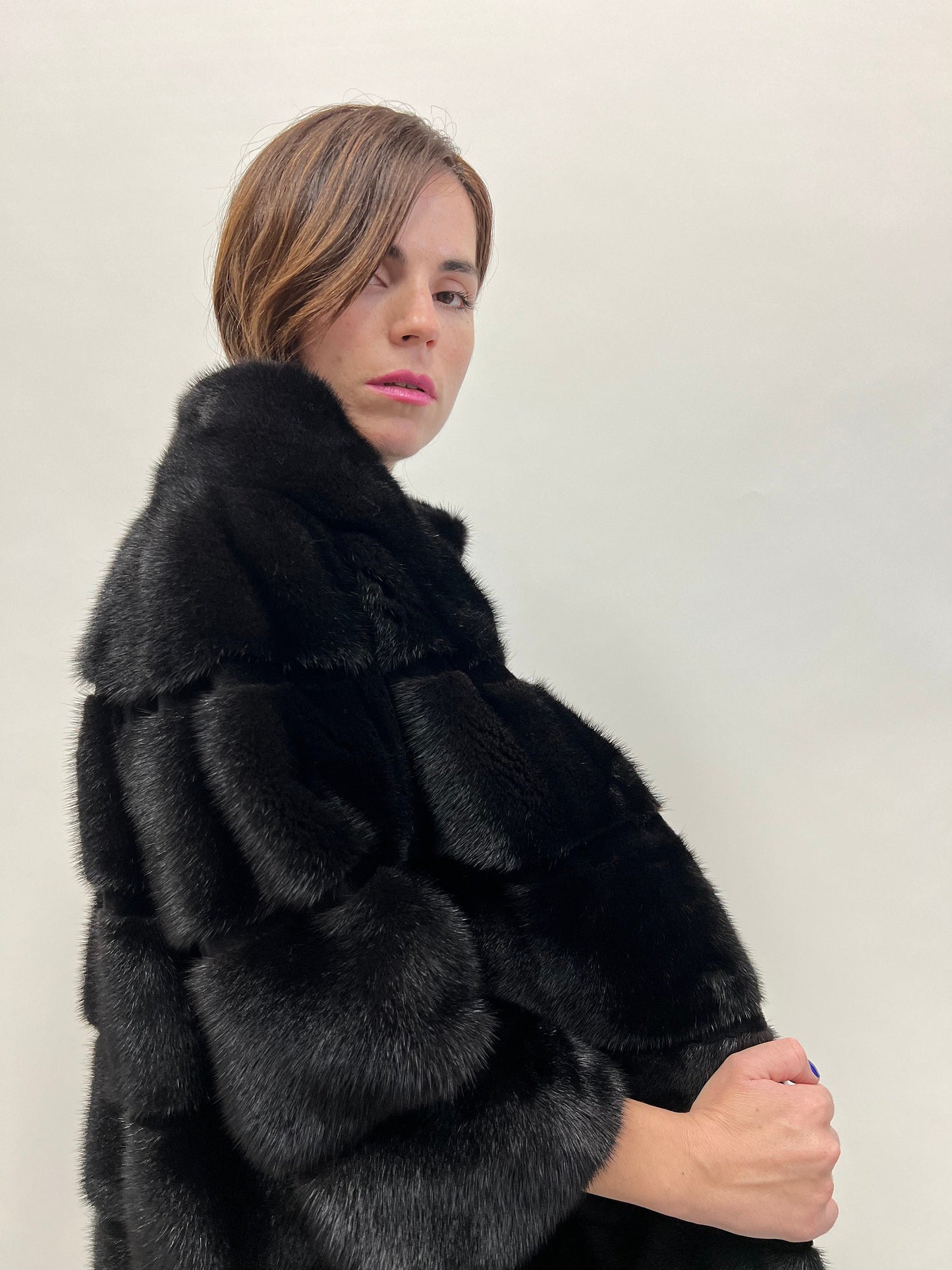 Saga Mink Fur Coat: Black Sheared Stripe Jacket