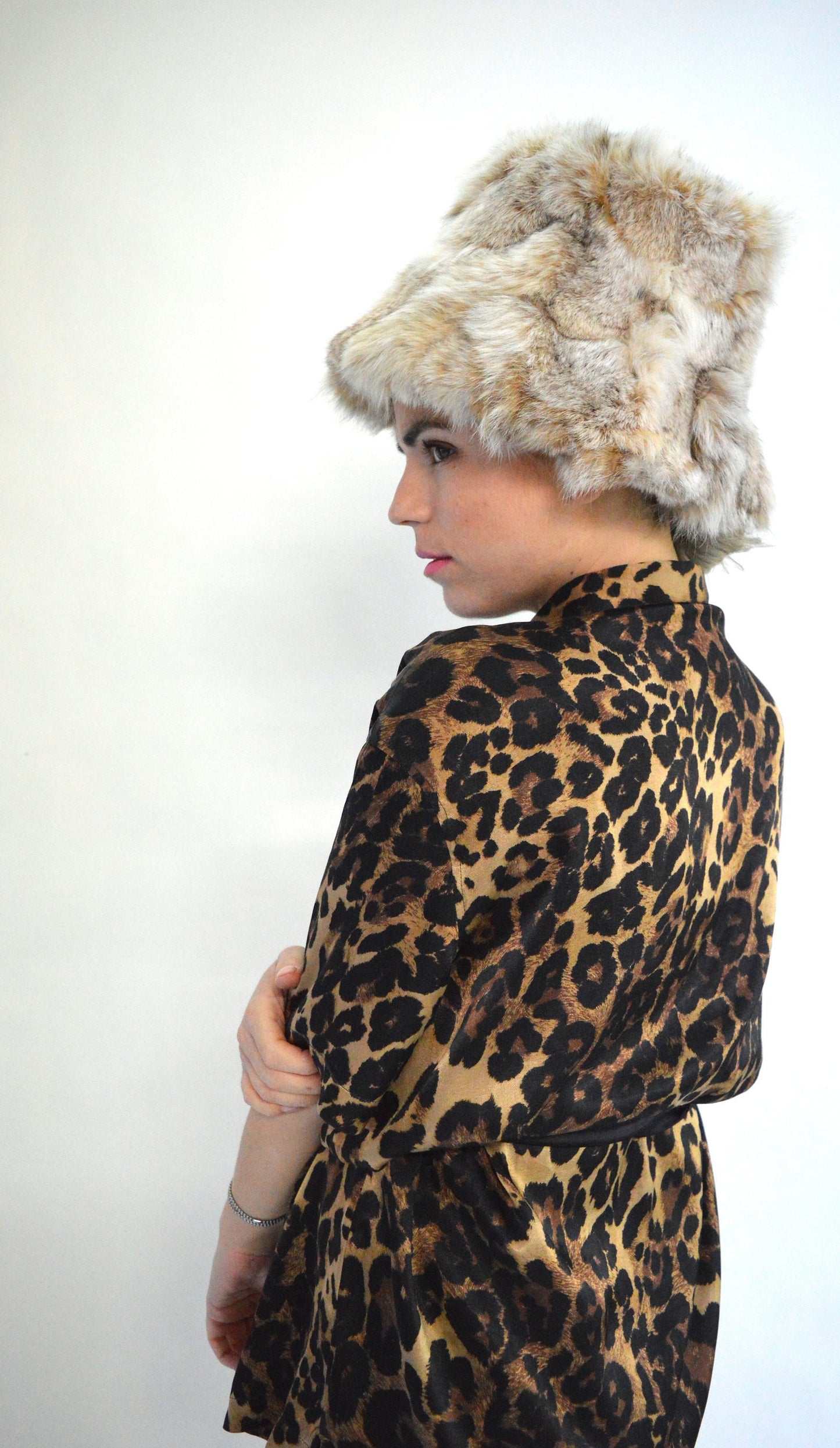 Real Fox Fur Bucket Hat, Beige Winter Bowler