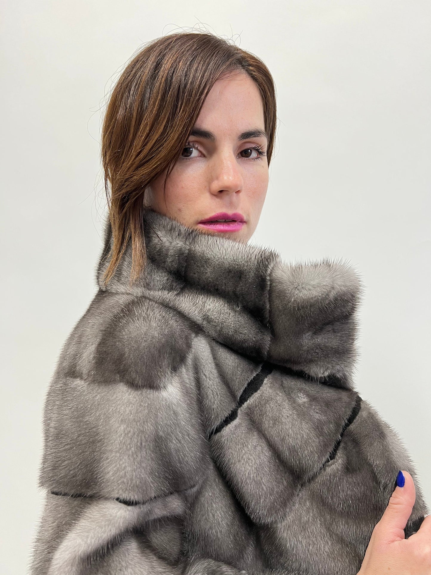 Blue Iris Mink Fur Coat with Sheared Black Stripes