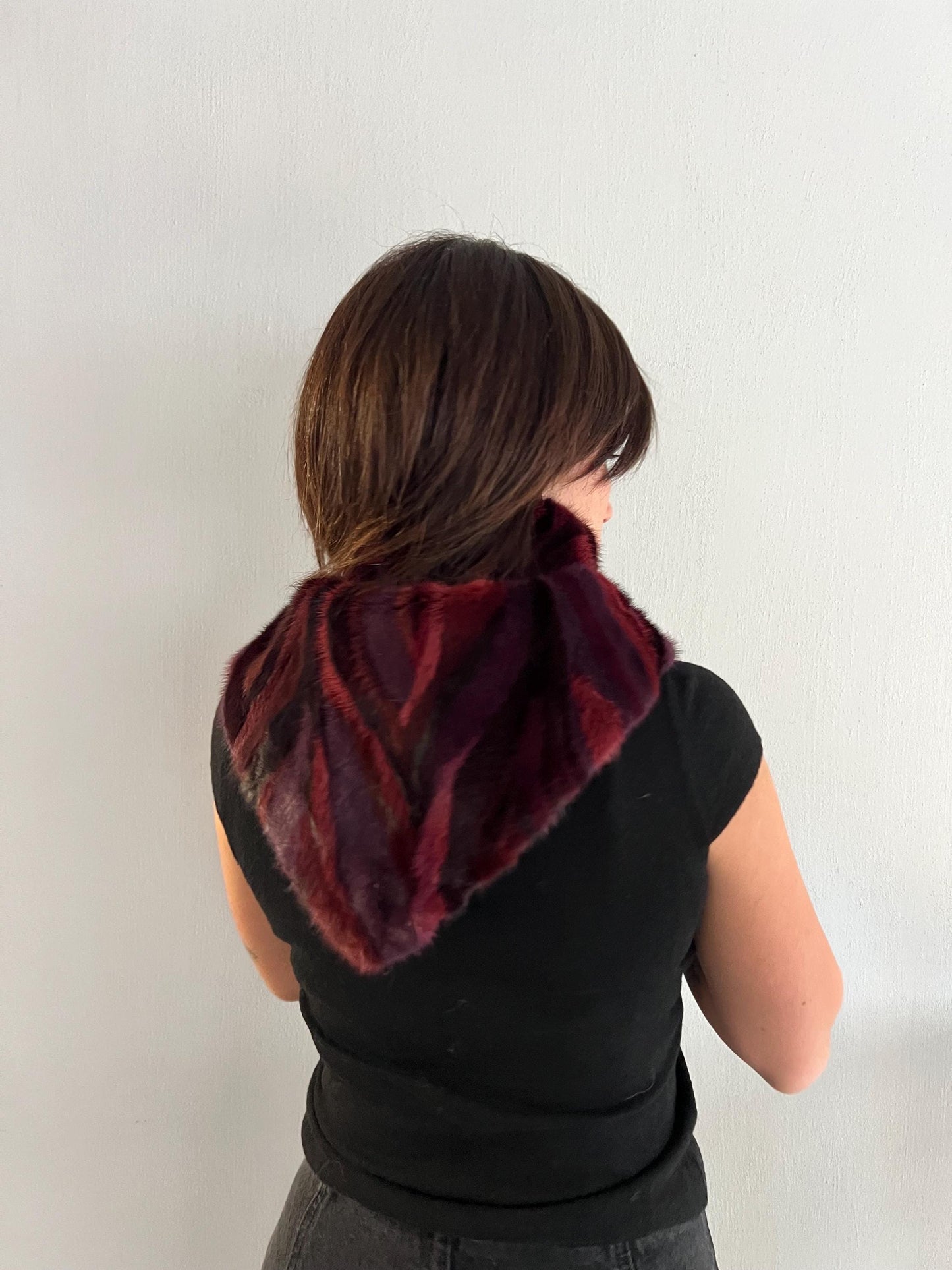 Burgundy Mink Fur Handkerchief, Lined Fur Accessory