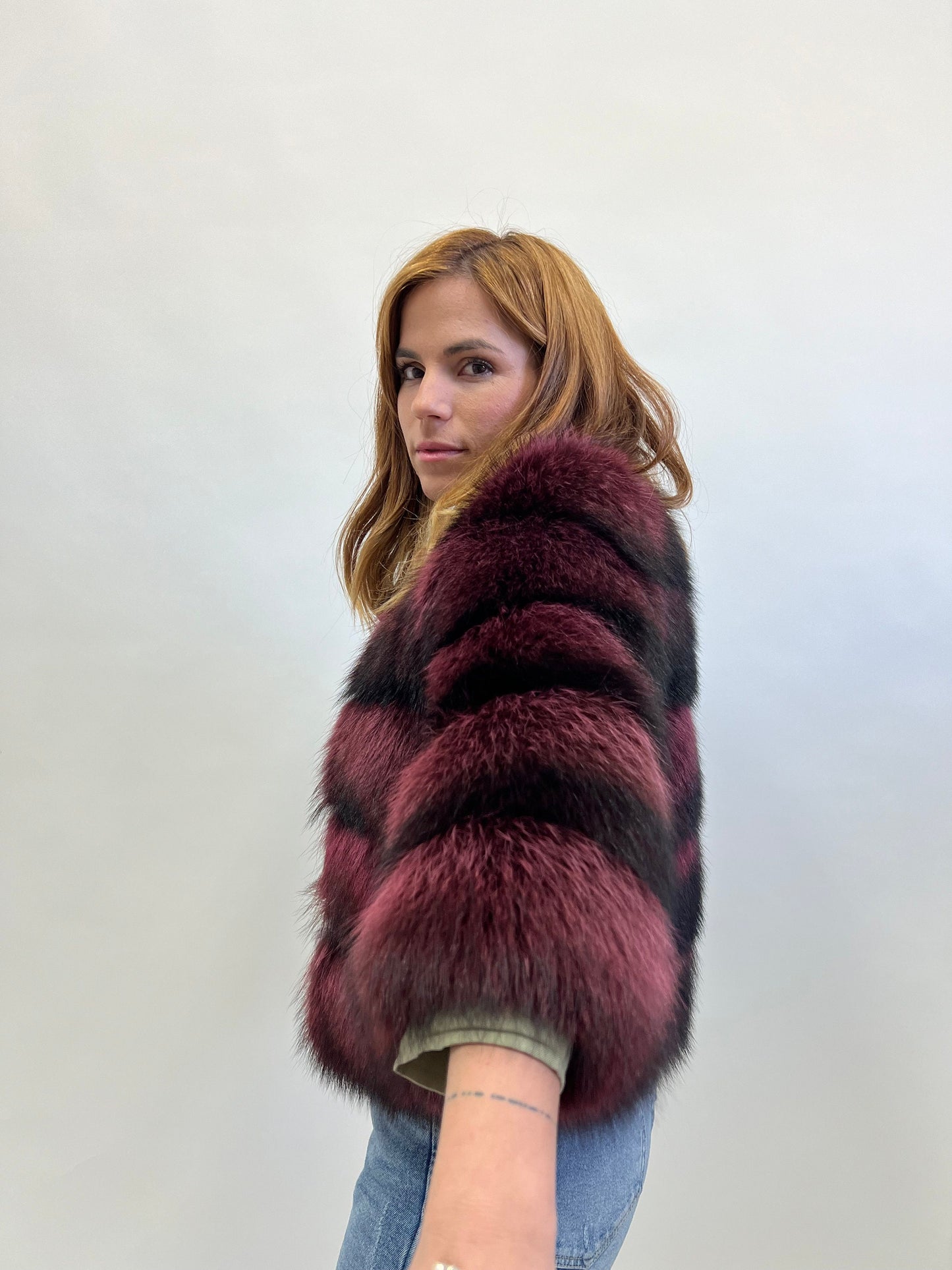 Genuine Burgundy Raccoon Fur Jacket: Leather Trim, XXSmall