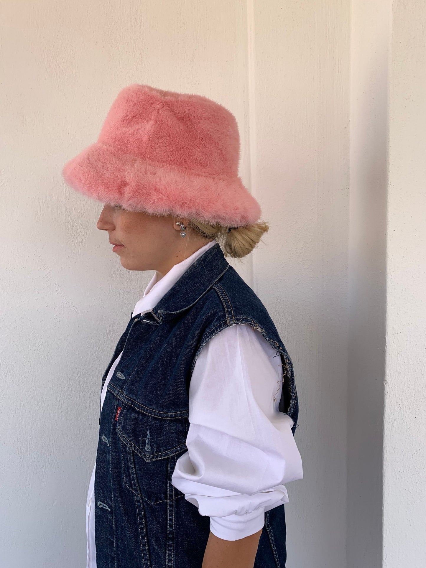 Pink Mink Fur Bucket Hat: Handmade Padded Winter Warmer