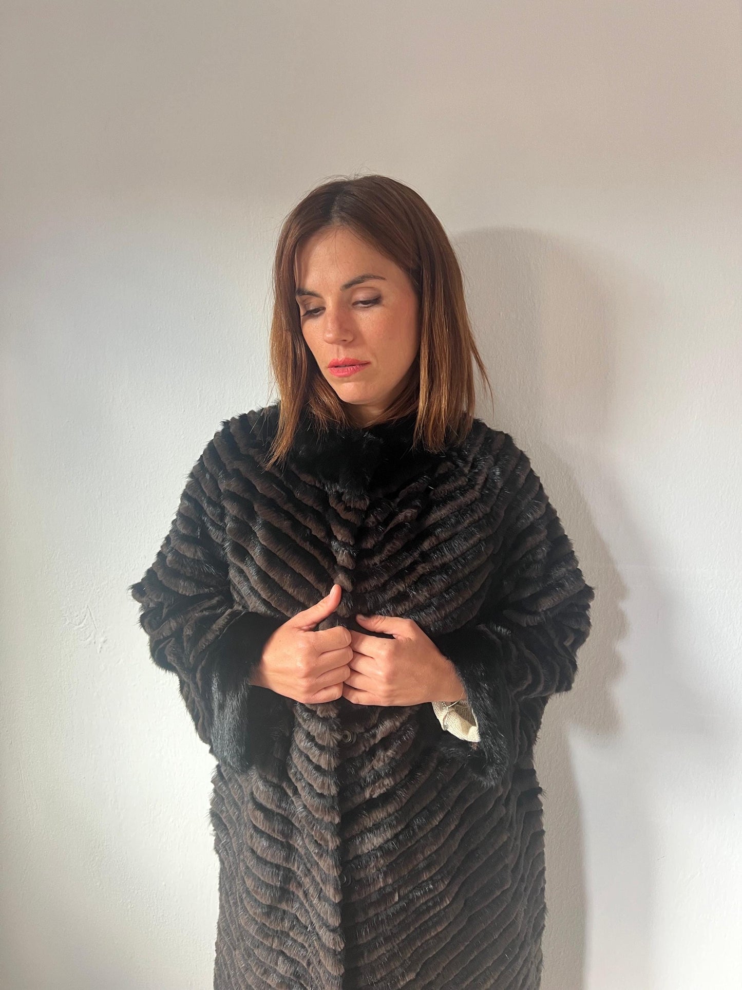 Handwoven Mink Fur Coat - Wool Lined Jacket