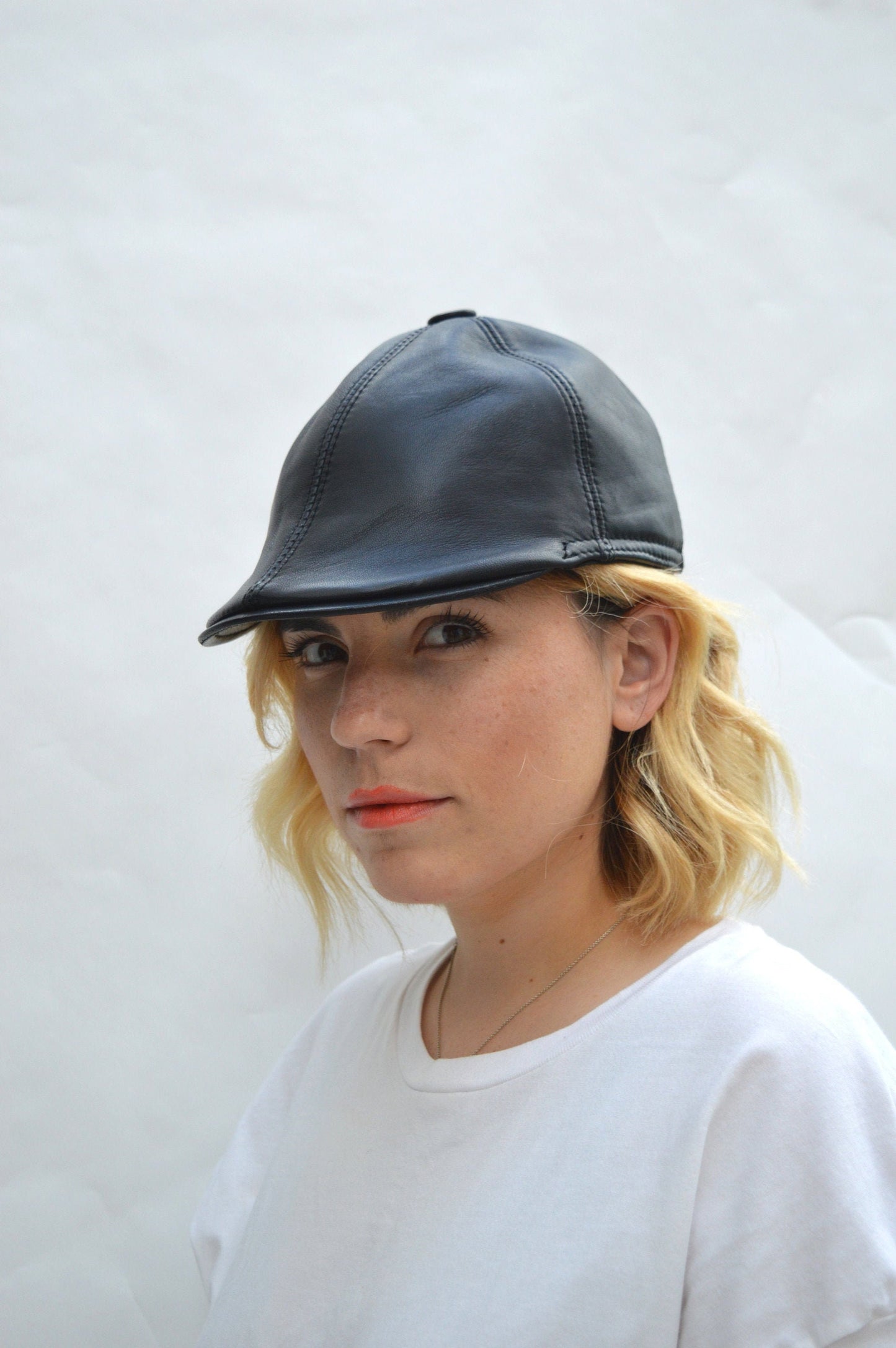 Leather Equestrian Cloche Hat: Cowhide Riding Cap with Velour Lining