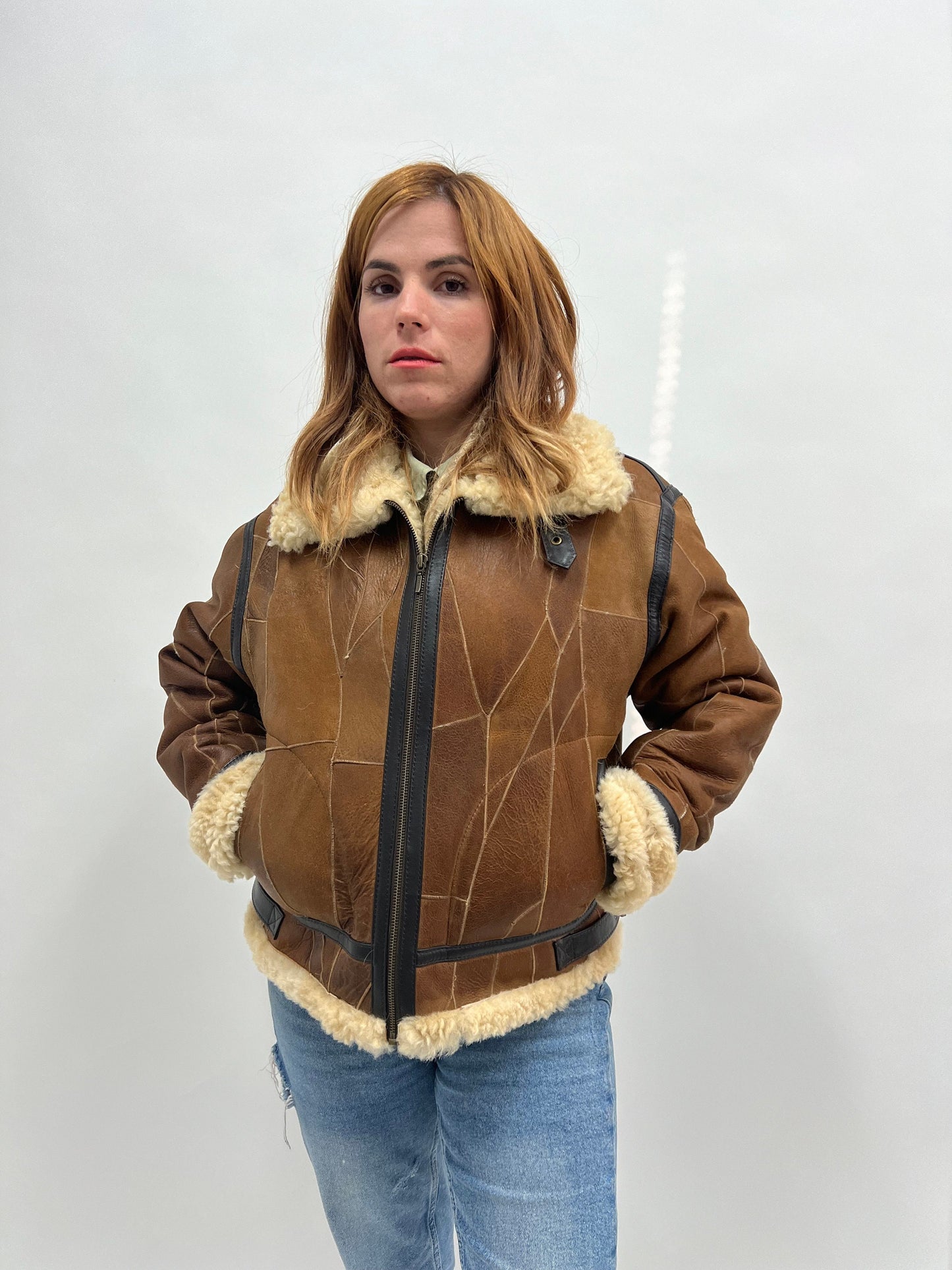 Handmade Shearling Sheepskin Jacket: Leather Trim, Modern Luxury