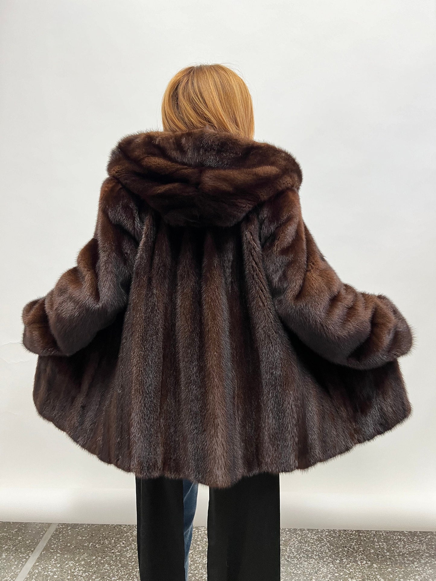 Mahogany Brown Mink Hooded Jacket - Handmade in Greece