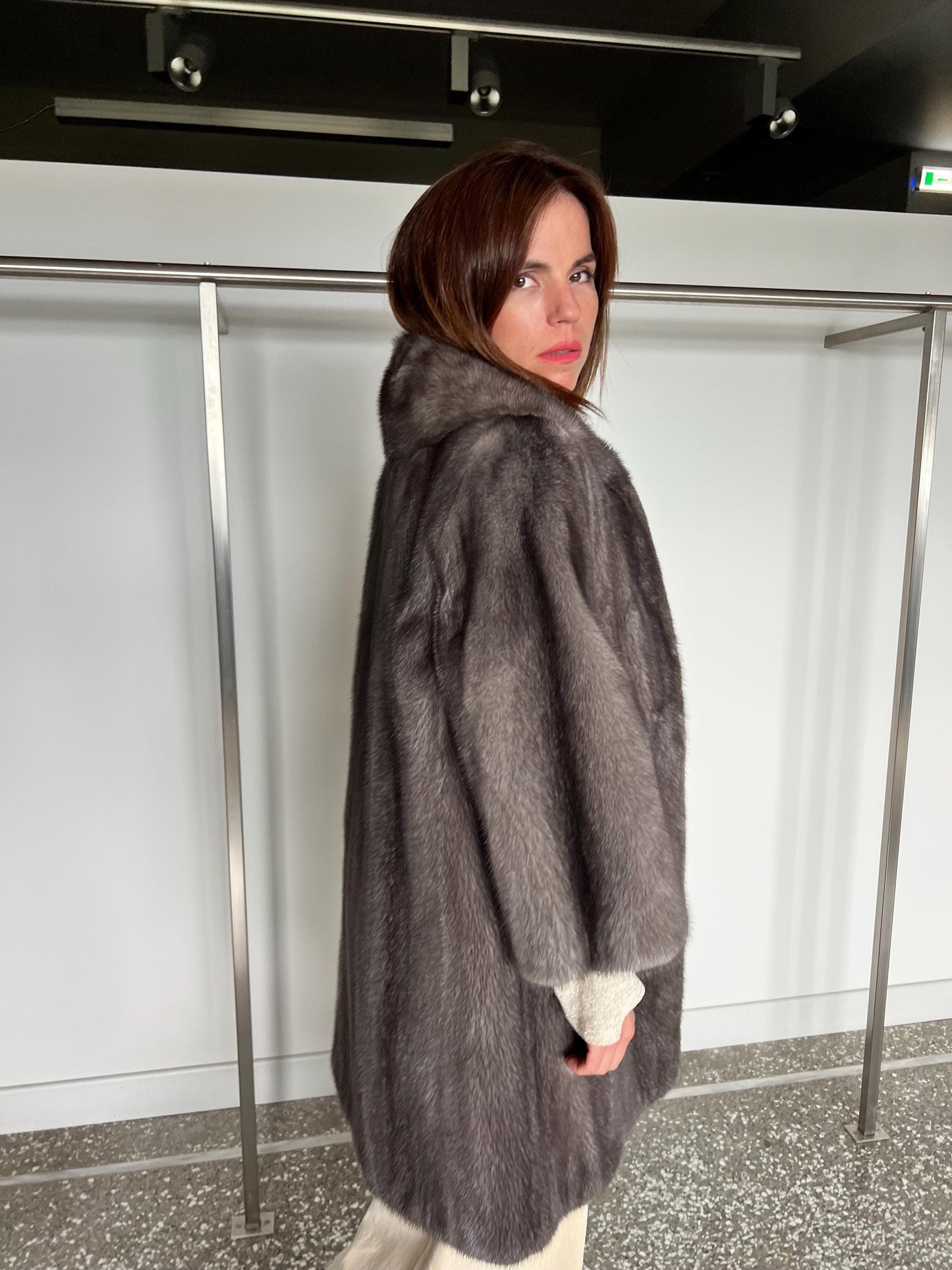 Handmade Silver Grey Mink Fur Coat - Saga Furs - Size Large